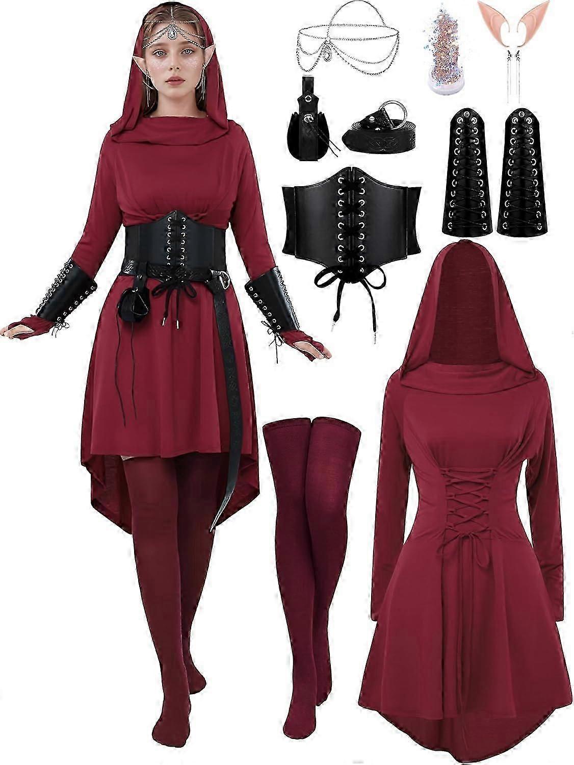 10 Pcs Women Medieval Renaissance Fairy Costumes Set Medieval Hooded Robe  Elf Accessories For Halloween Cosplay | Fruugo US