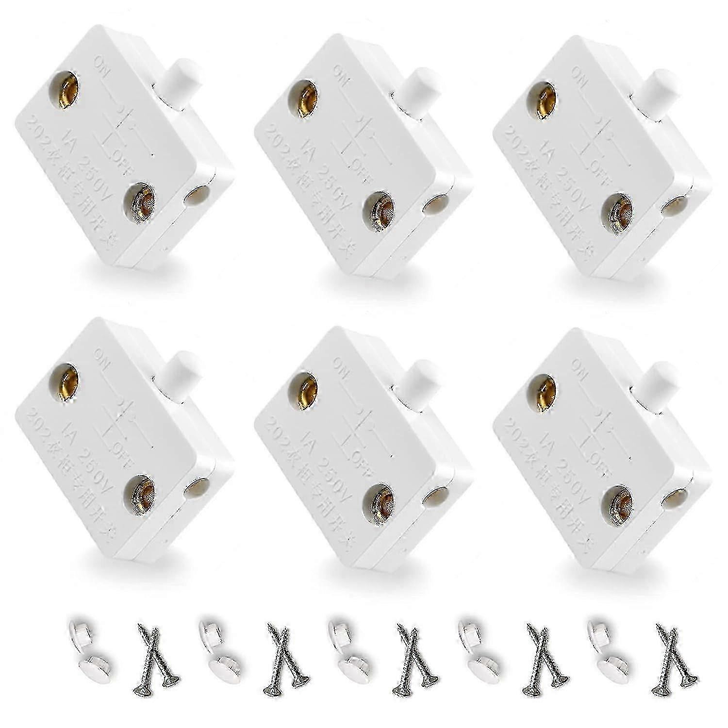 Cabinet Door Light Switch, 6-Pack White Momentary Contact Push Button