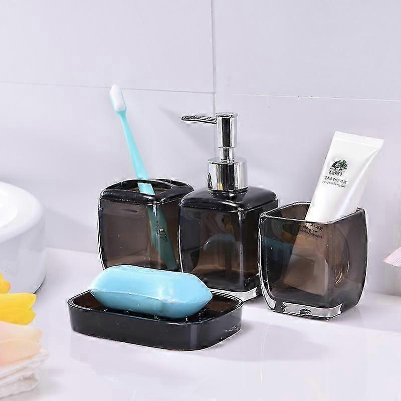 Bathroom accessories set 4 pieces of purple bathroom set bathroom decoration with toothbrush holder, toothbrush cup, soap dispenser, soap dish (black)