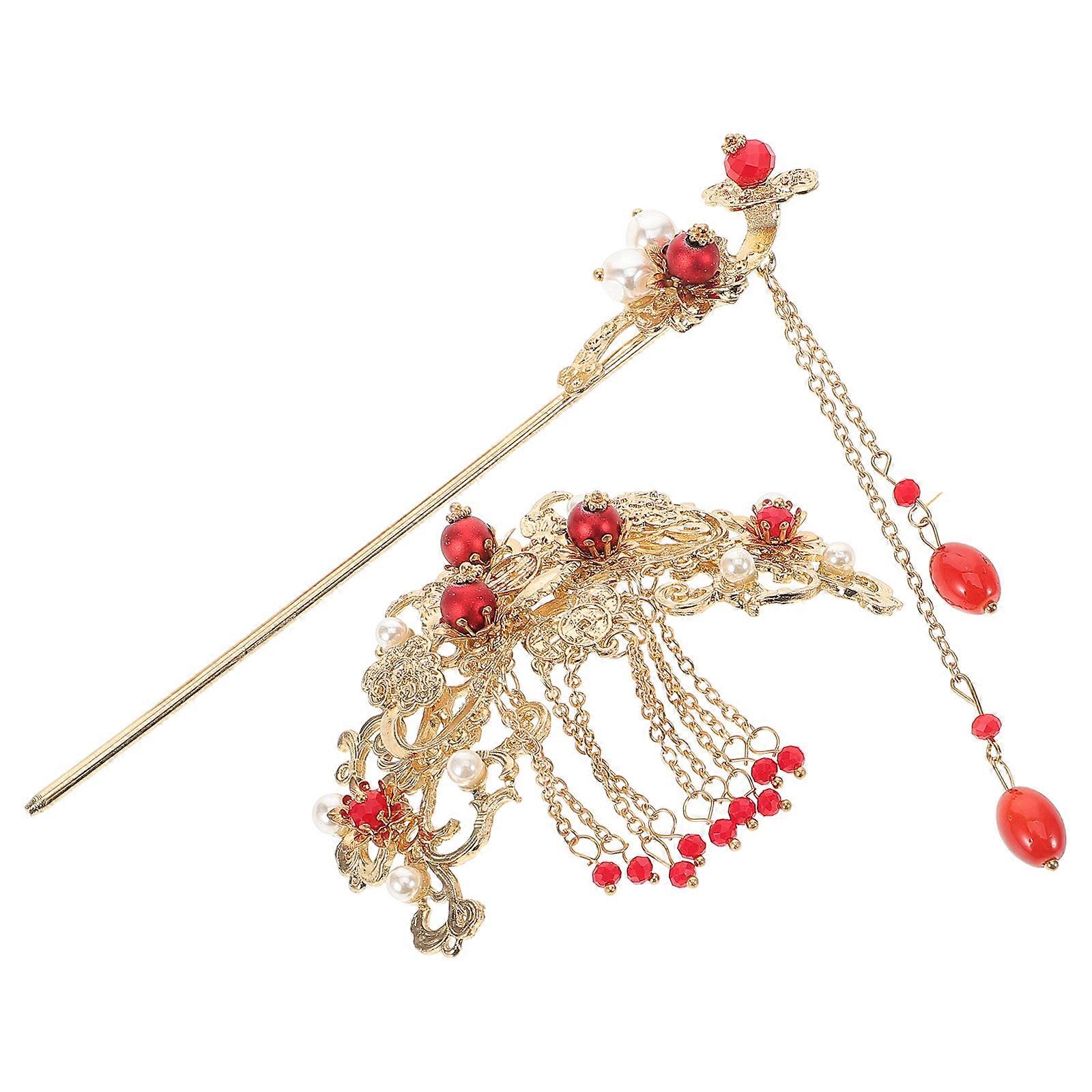 Here's a polished and professional product description based on your input:

 

**2pcs Vintage Chinese Style Hair Forks with Beads & Tassel –