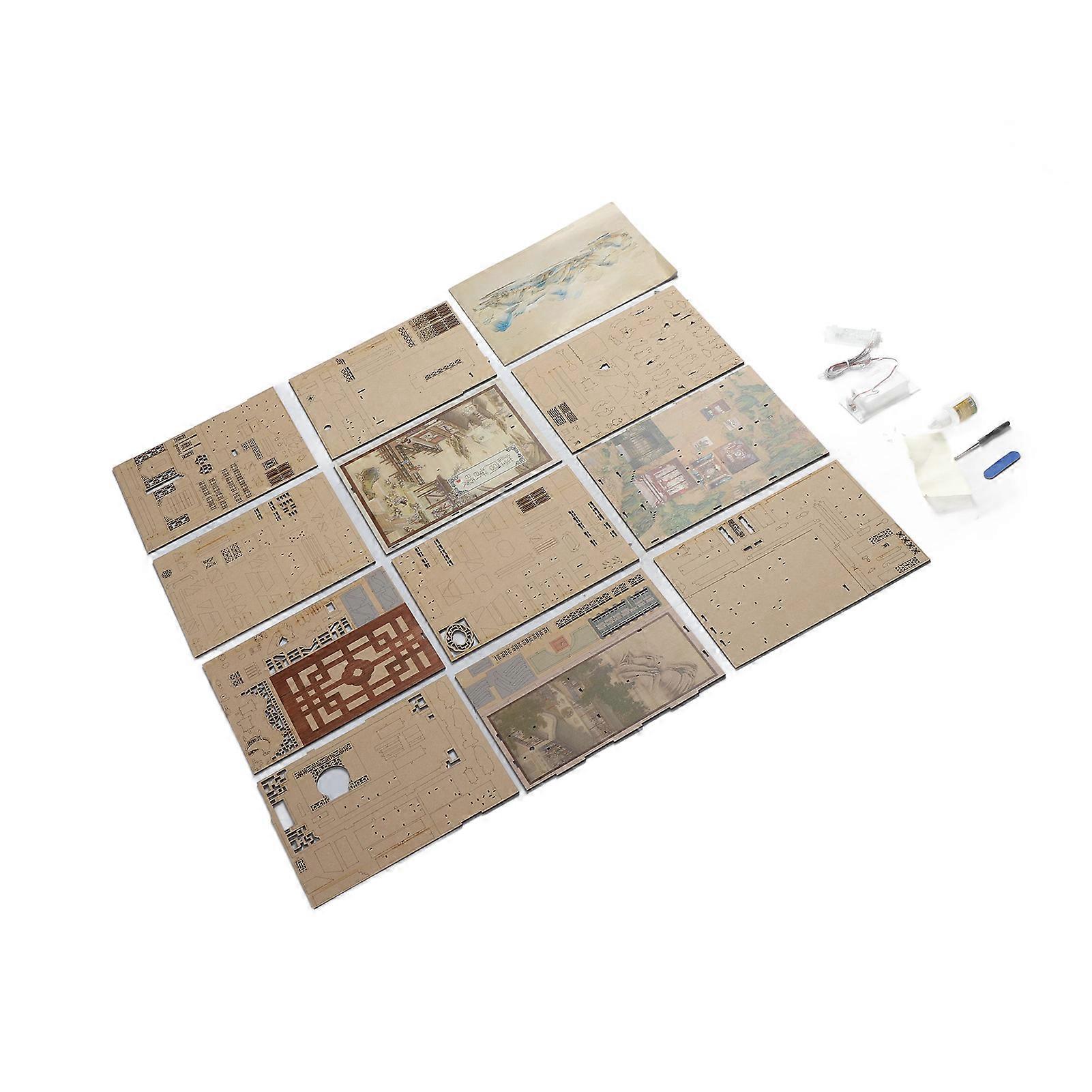 ערכת פינת ספר ערכת בית בובות מיניאטורי ערכת Booknook ערכת תלת מימד פאזל עץ מדף ספרים מדף ספרים הכנס תפאורה עם אור LED לבני נוער מבוגרים 