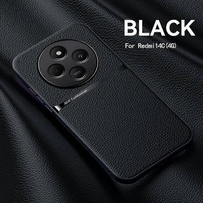 Car Magnetic Phone Case For Redmi 14C 4G Leather Texture Silicone Protection Shockproof Back Cover For Redmi 14R 13C 5G 12C