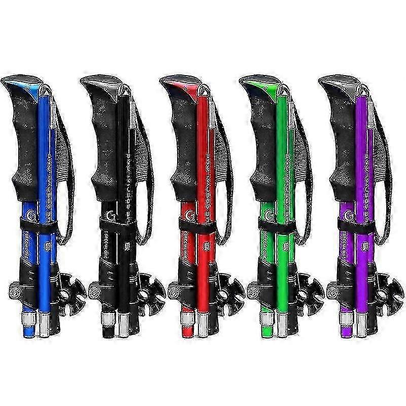 T Handle Short Red Multi Function Foldable Trekking Pole