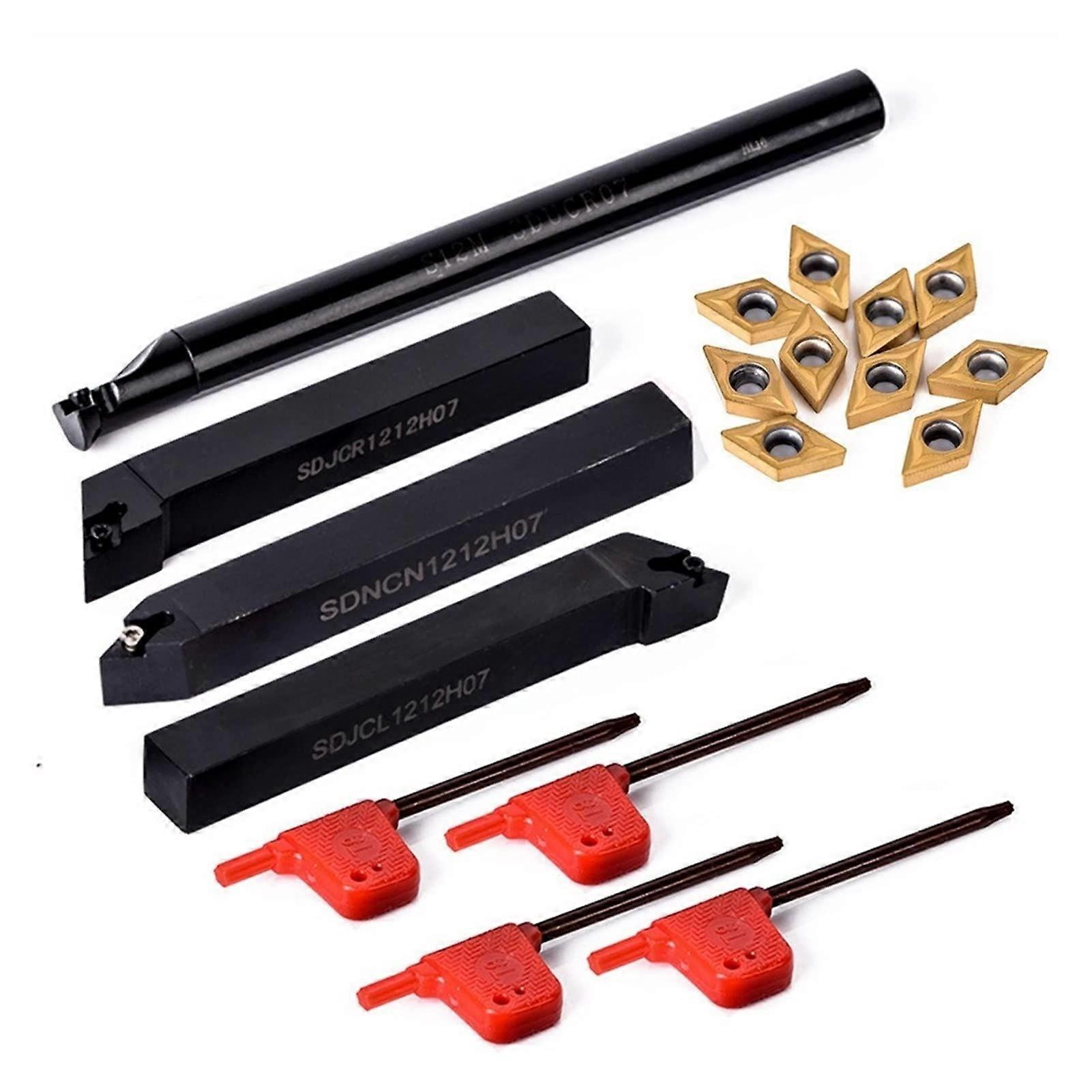 10pcs DCMT070204 Carbide Inserts, with 4pcs 12mm Lathe Boring Bar Turning Tool Holder