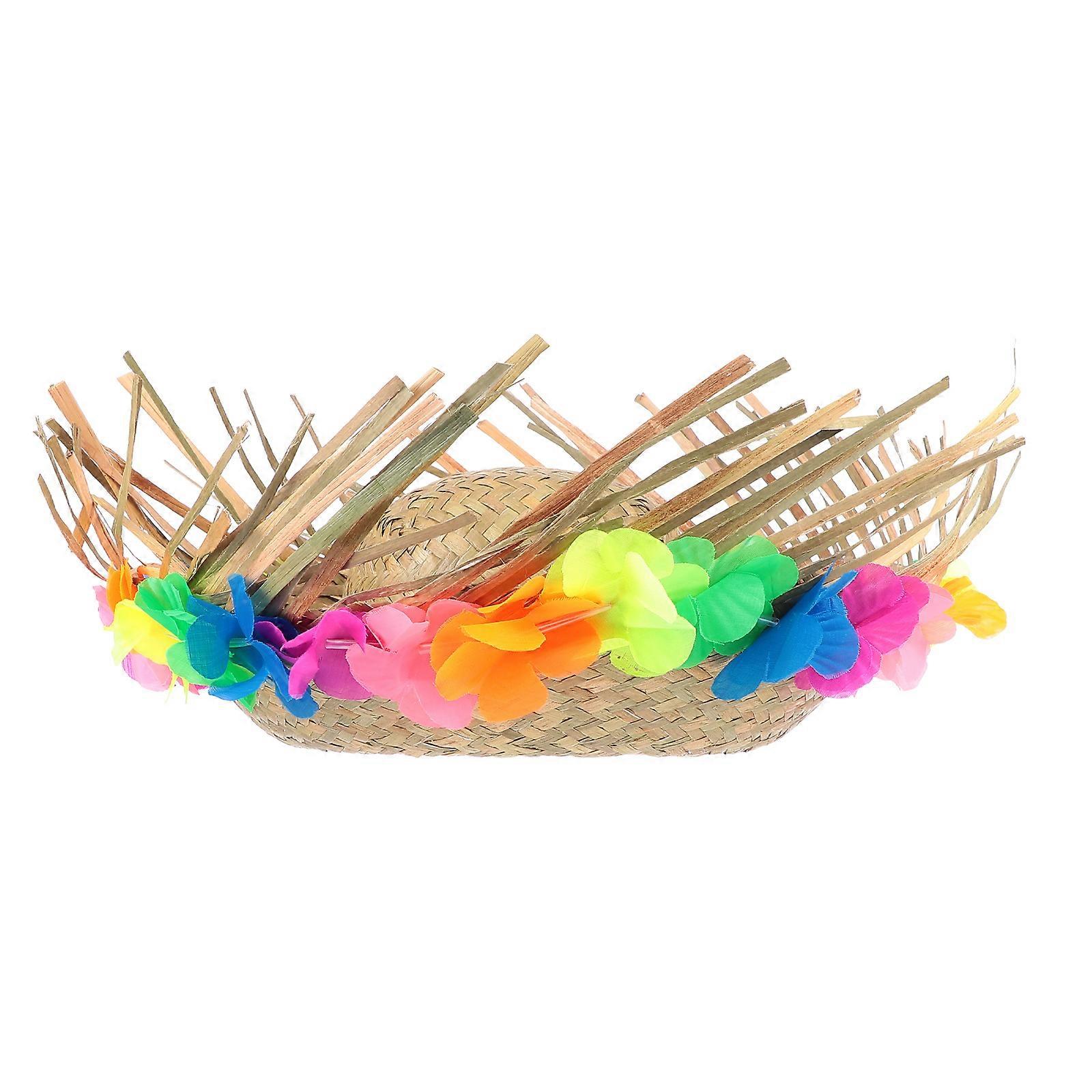 1pc Men's Hawaiian Lei Straw Hat for Fancy Dress Costume Party Decor
