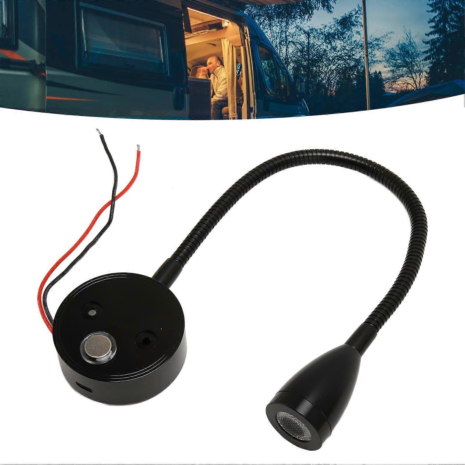 LED Wall Mounted Reading Light Touch Control 3 Color Temperature Dimmable Bedside Reading Lamp with Gooseneck Hose for RV Boat Motorhome DC 12 to 24V