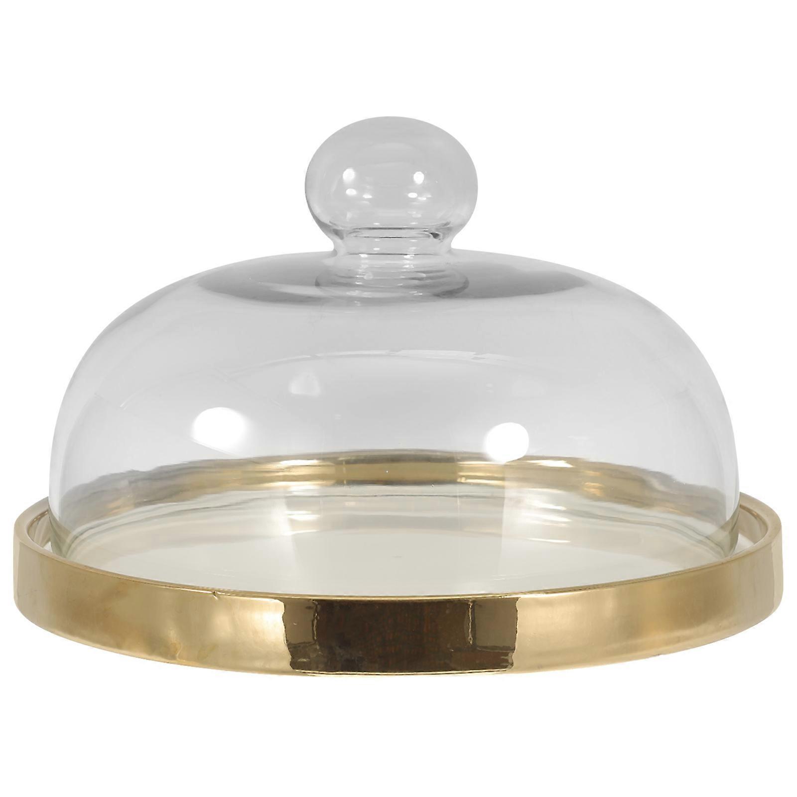 Ceramic Cake Stand with Glass Dome Lid, White Gold Round Dessert Plate, Elegant Cake Display for Weddings, Parties, and Bakeries, Sturdy Serving Tray
