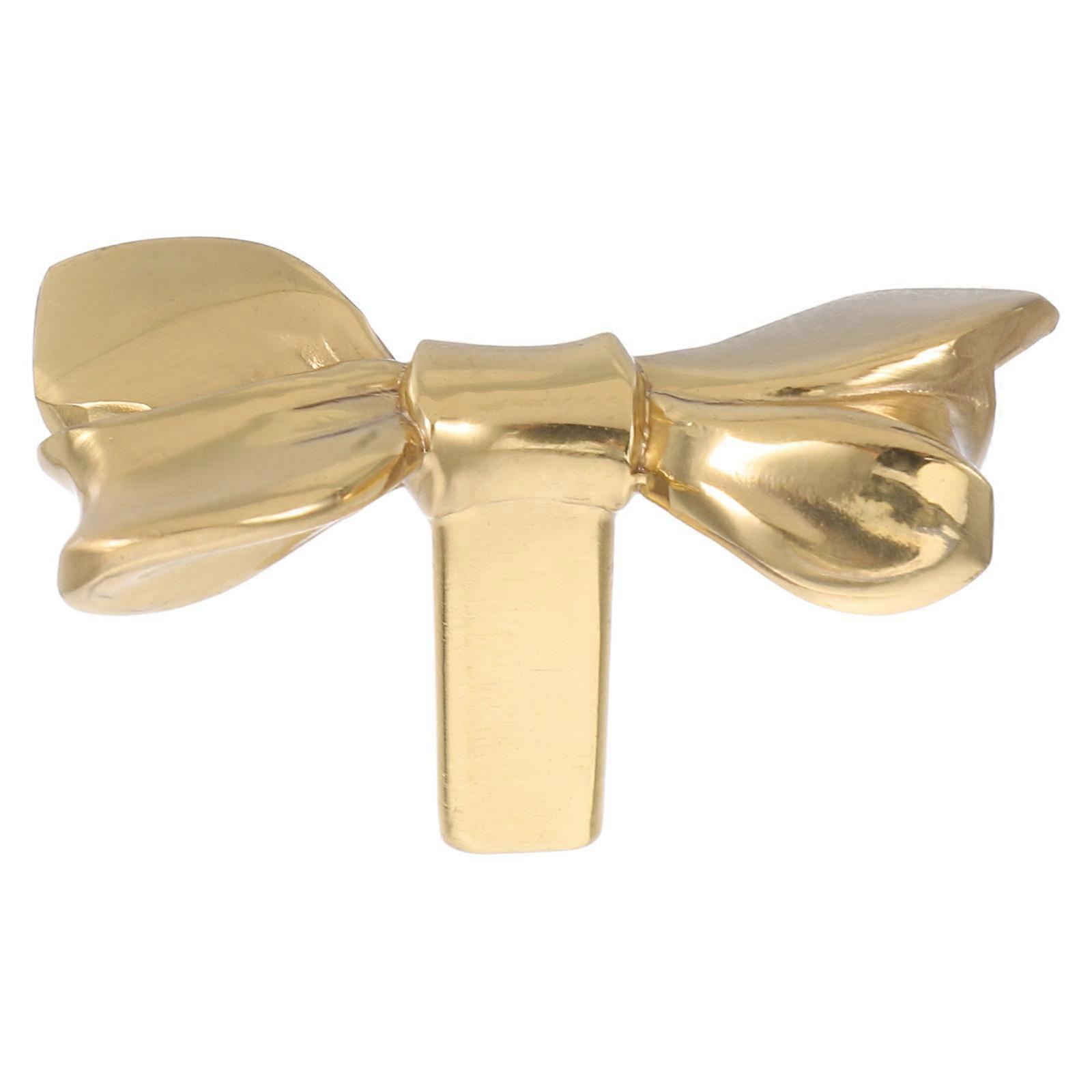 Bow Shape Drawer Pulls Golden Color Brass Material Wardrobe Cupboard 1Set
