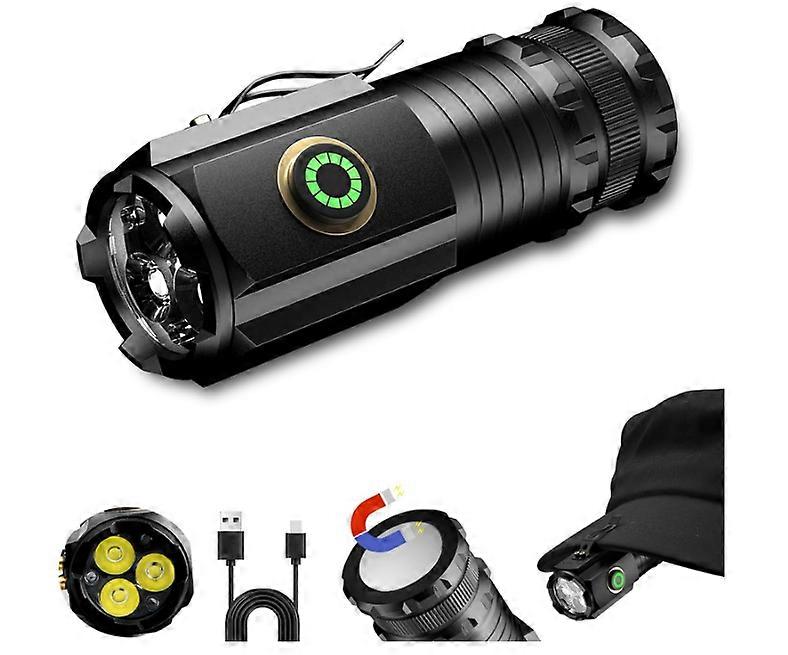 Torches LED Super Bright, 2000 Lumens Torch Rechargeable Light, Powerful Magnetic Flashlight Small Torch with Pen Clip 5 Light Modes(Black)