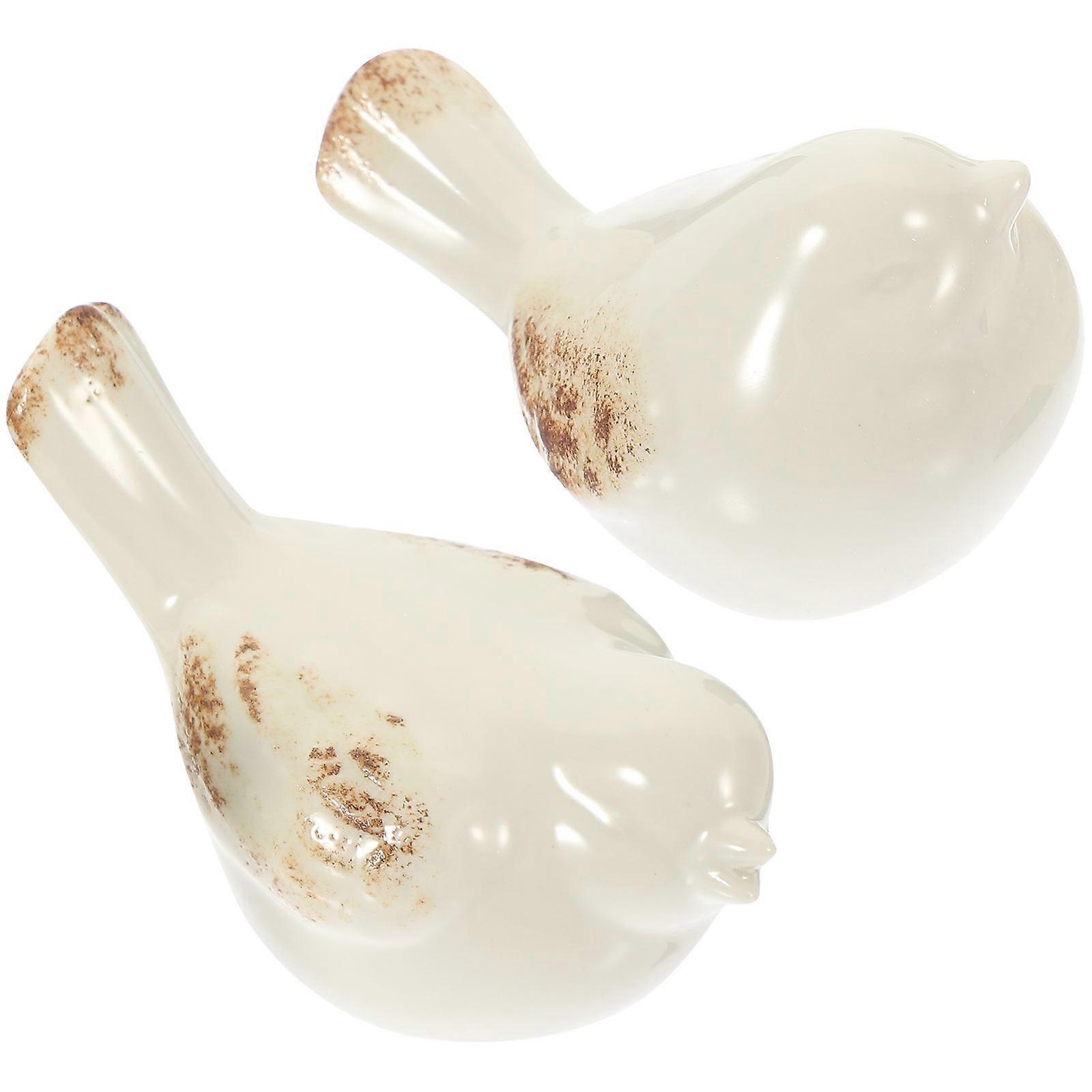 Birds Ceramics Porcelain Crafts Bird Shaped Desktop Adornment White Open Beak Home Office Hotel Decoration 8.00X5.00X4.50CM 2Pcs