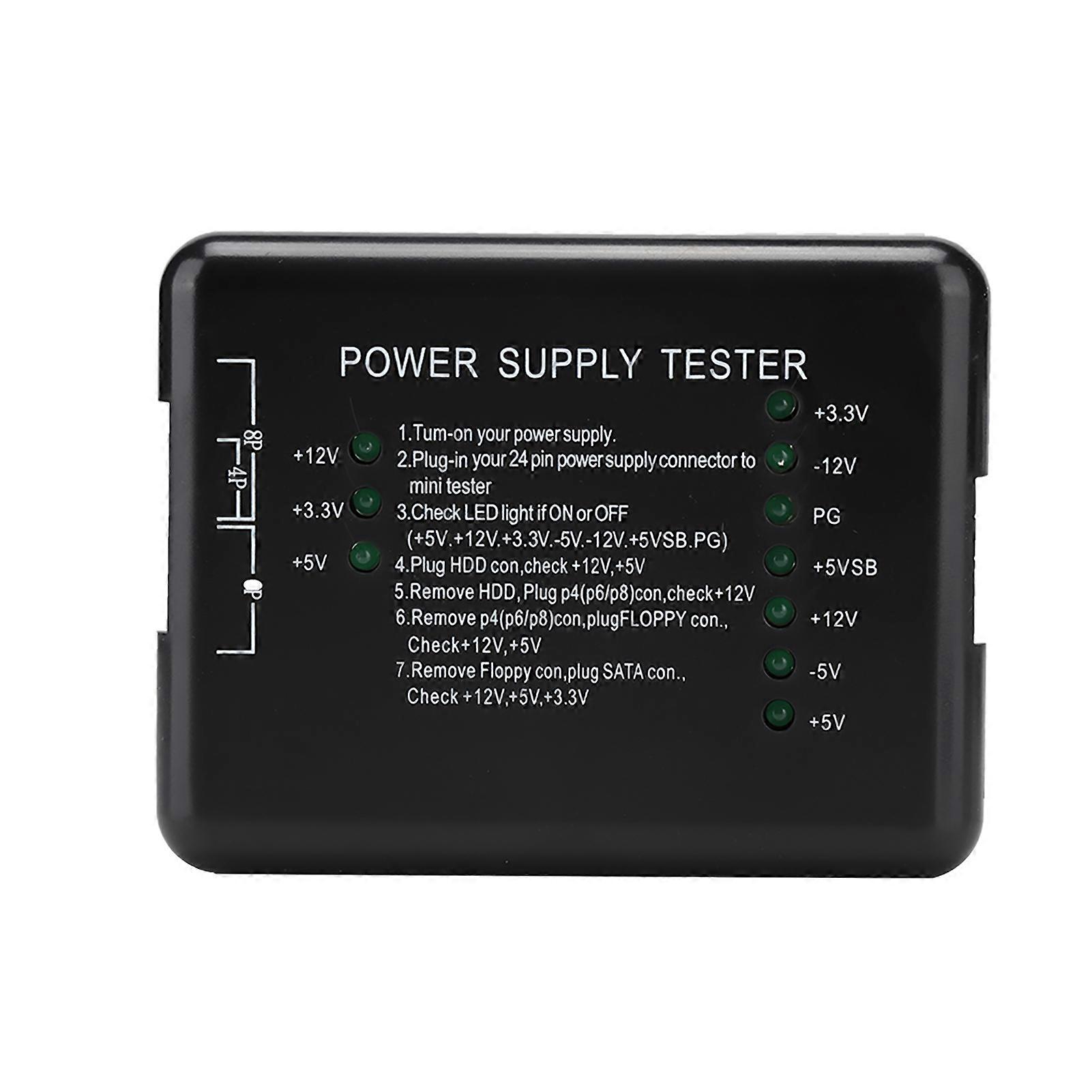 Black 24 Pin PC Power Supply Tester Compatible PSU/ATX/SATA/HDD with Indicator Light
