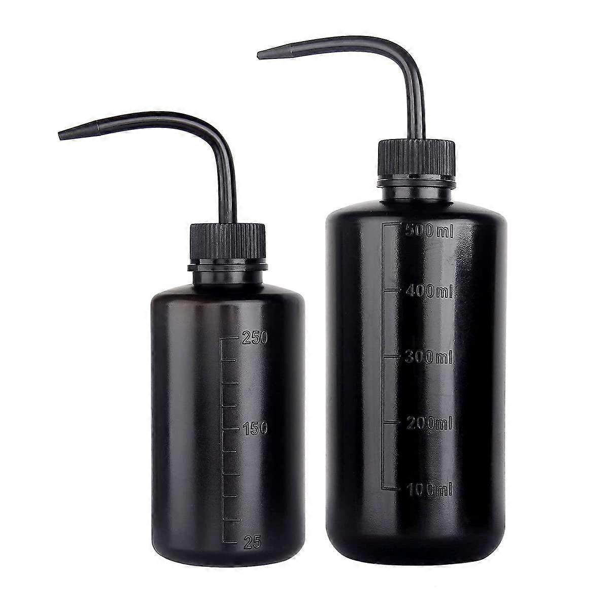 250ml 500ml Plastic Wash Bottle Set, Black Narrow Mouth Squeeze Spray Bottles with Scale Labels for Plants and Succulents