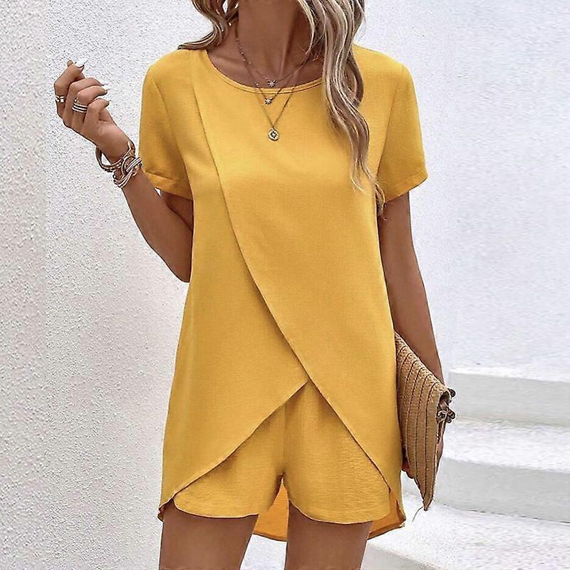 Summer Women's Two-Piece Set Irregular Top And Shorts Leisure Vacation Set