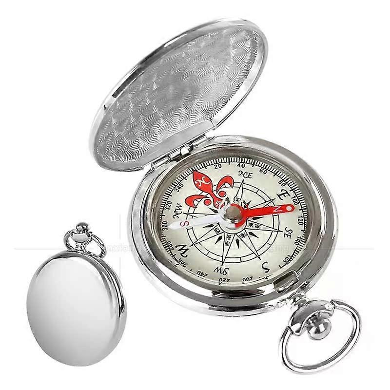 Compass For Travel, Camping, Wilderness Navigation Retro Metal Silver Pocket Compass