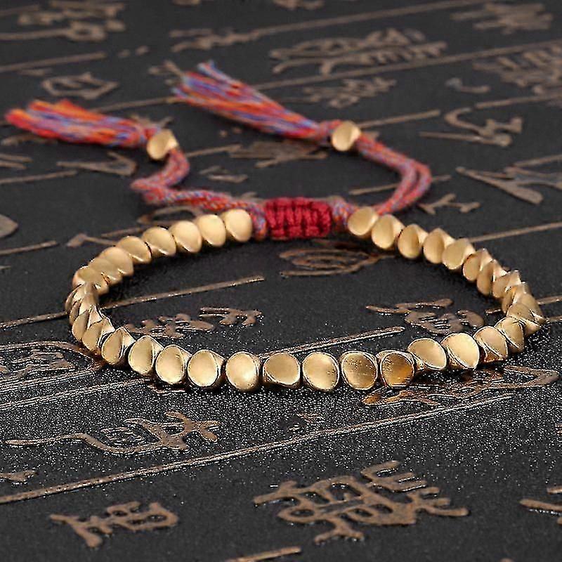 Handmade Tibetan Copper Bead Bracelet, Buddhist Woven Cotton Rope Carrying Bracelet, Protecting Good Luck Successful Amulet