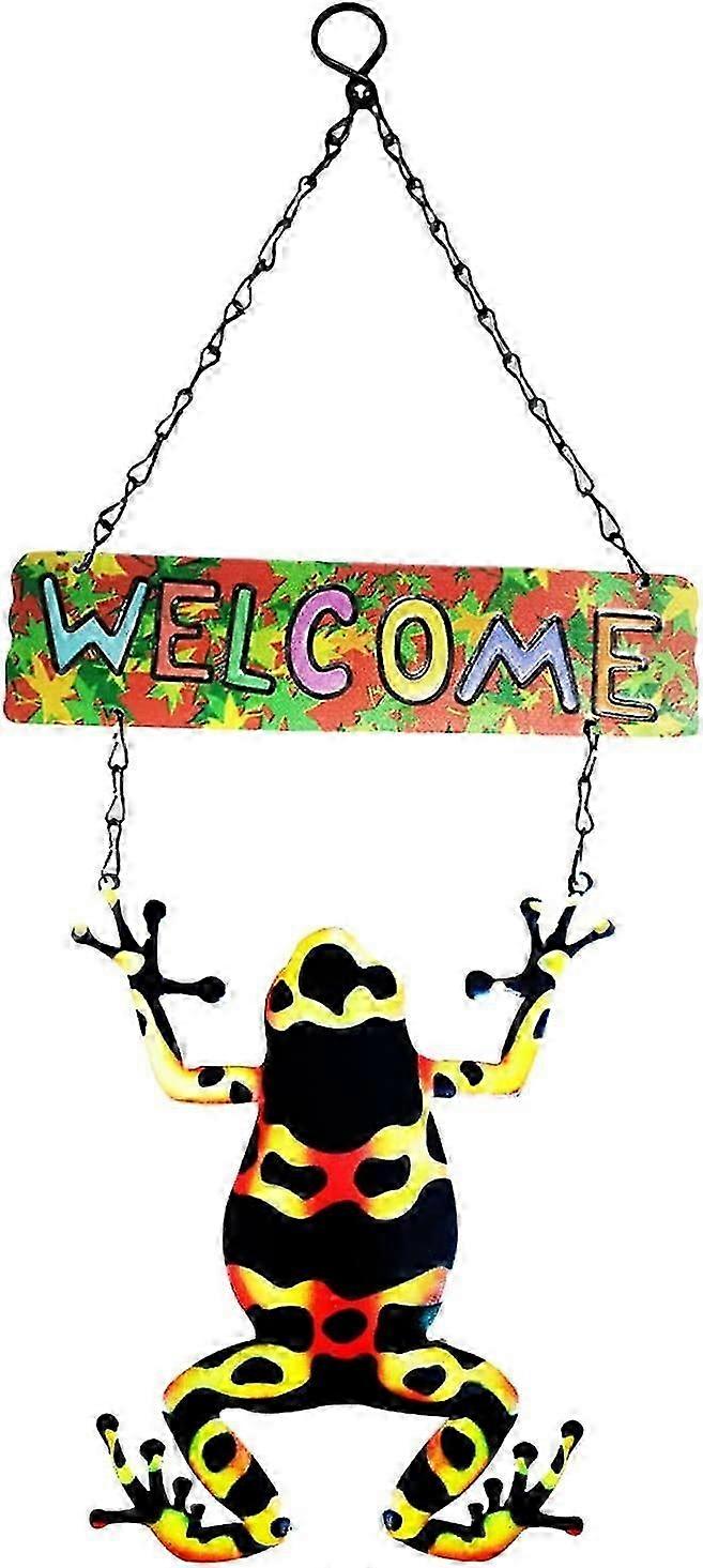 Forged Map Wall Pendant Decoration for Welcome Home D��cor with Frog Gardening Theme, Hanging Iron Design for Outdoor Kids' Swing with Frame