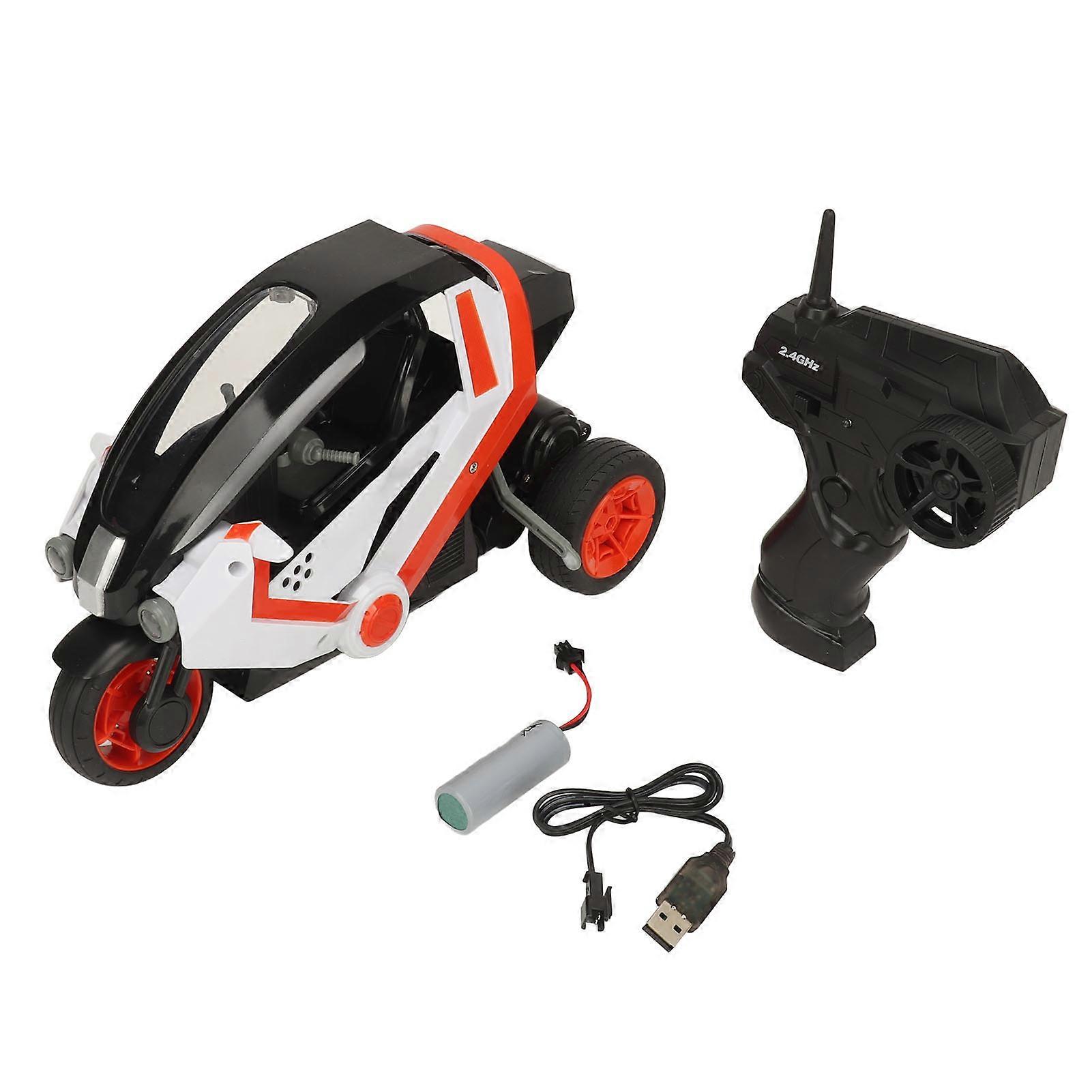 1:8 2.4G Remote Control Stunt Motorcycle 360 Degree Rotating Drift Flip High Speed 3 Wheels RC Motorcycle Orange