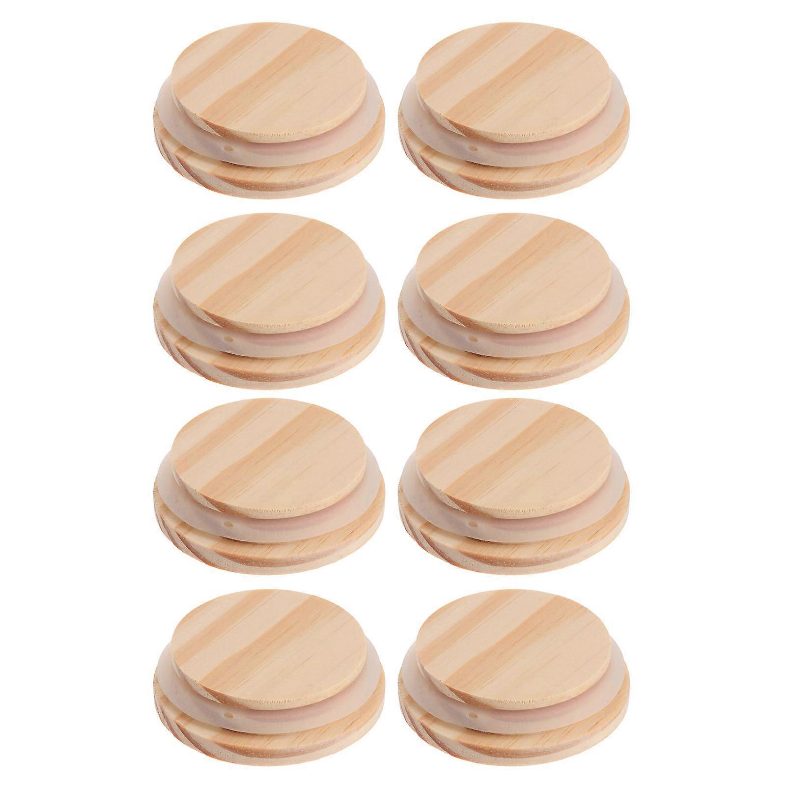 Glass Jar Wood Lid Sealing Cover For Cans Craftsmanship 7.2x7.2cm 8Pcs