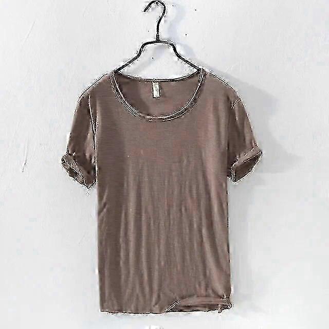 Retro Raw Edge T-shirt dla mężczyzn Bawełna Lekka Oddychająca Slim-fit Monochromatyczna O-neck Casual Basic Top