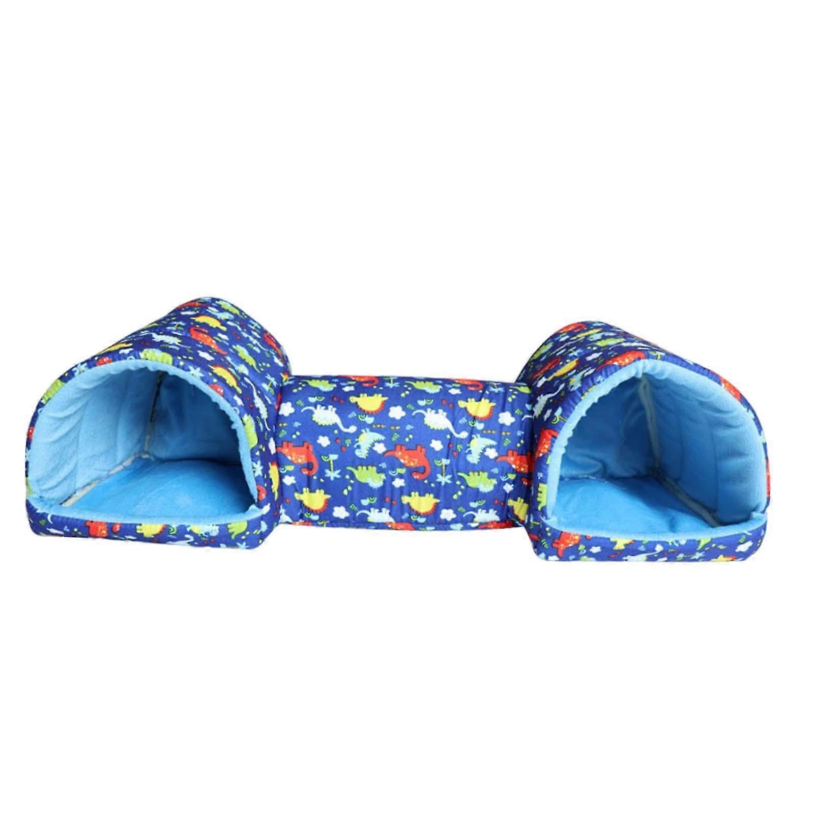 Guinea Pig Tunnel Hideaway Bed for Small Animals, Blue Dinosaur Design, Soft Fabric, Ideal for Mice and Hamsters
