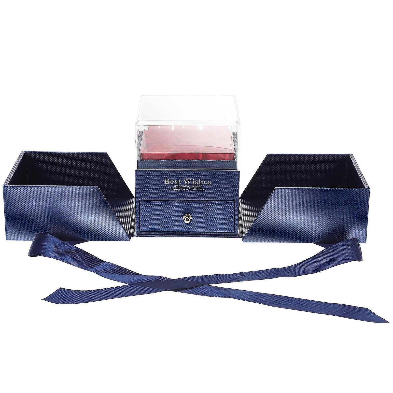 Earring Jewelry Box Beautiful Storage Container For Home Use Blue 10.3X11CM Two-Layer Drawer 1Pcs
