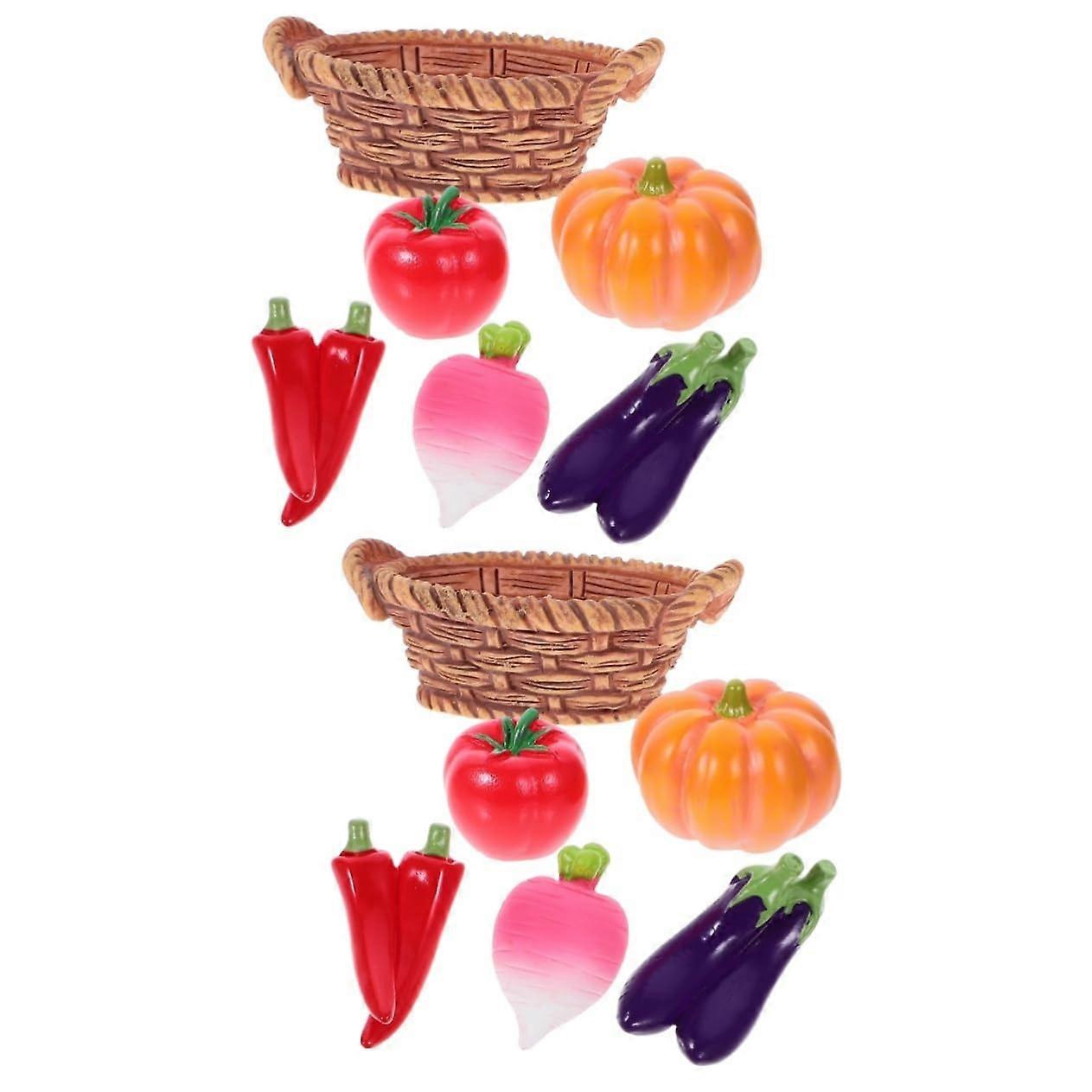 Miniature Dollhouse Vegetables Set - Realistic Resin Food Figures for Dollhouse Furniture, Includes Miniature Basket Model