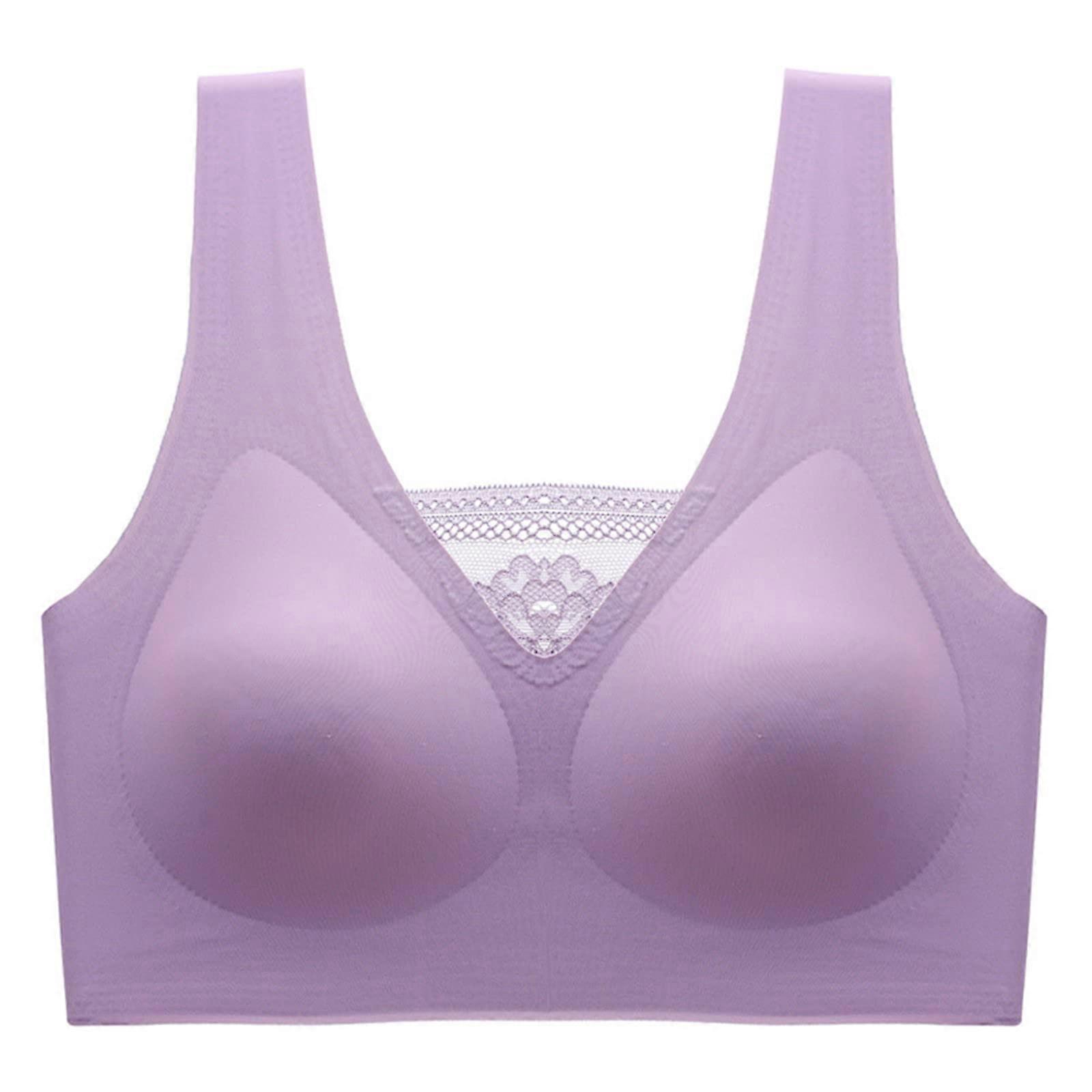 Bra Set Smooth Bra Women's Non-Wired Deep V-Neck Seamless T-Shirt Bra Comfortable Sleep Bra Lila M with Bra Extension