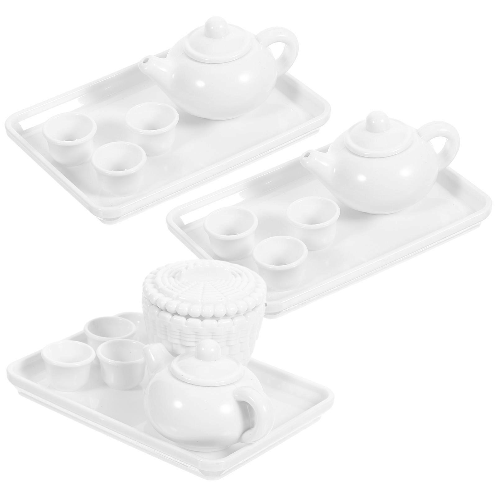Miniature Plastic Doll House Tea Set for Decoration 3Sets White Tableware