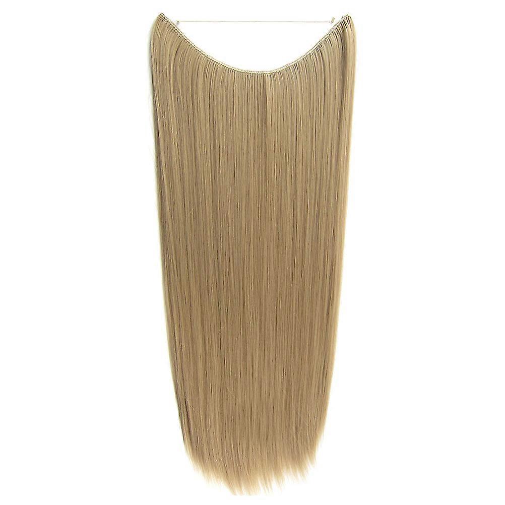 Straight Hair Extensions Medium Brown One Piece Fish Line High Temperature Fiber Durable Reusable Easy Make-Up 1Set