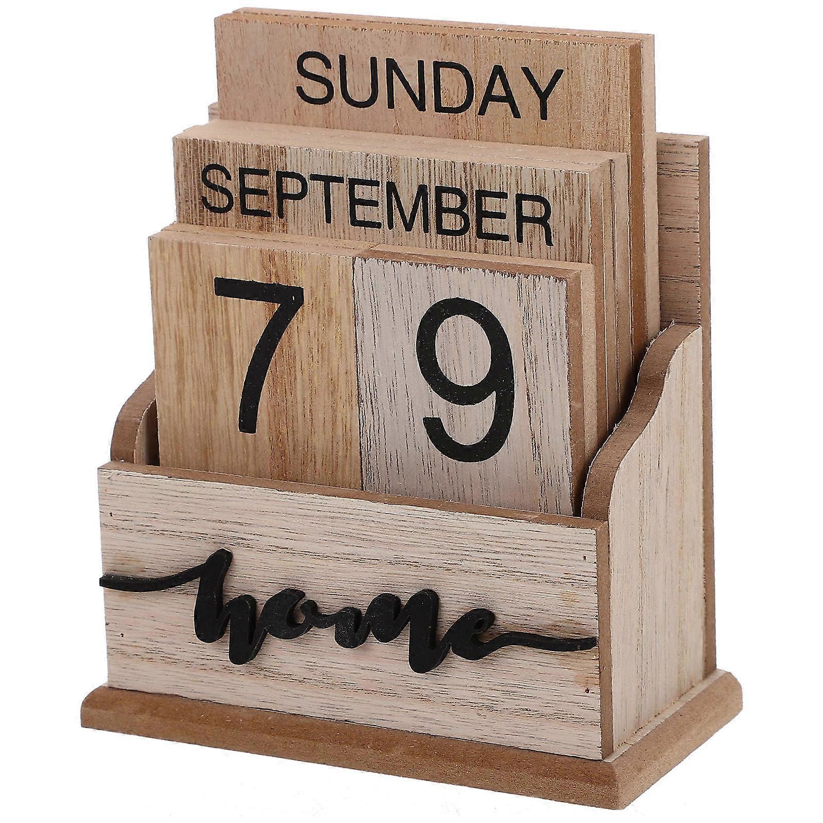 Tabletop Calendar Wood Craft Month Date Display Square Office Bedroom Living Room Decoration 1Pack