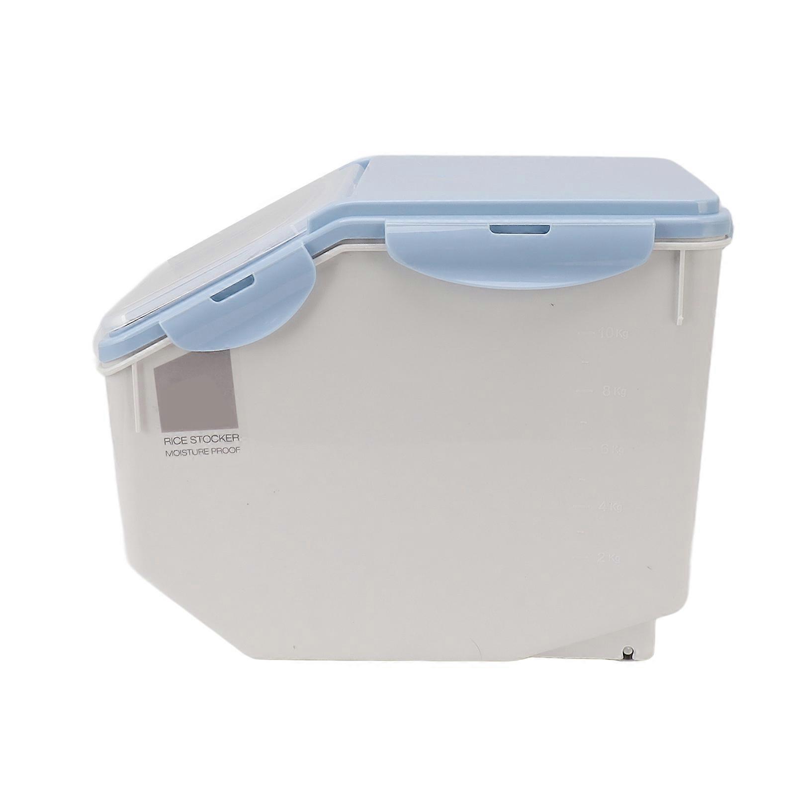Rice Storage Container 15KG Blue Airtight Plastic Grain Organizer