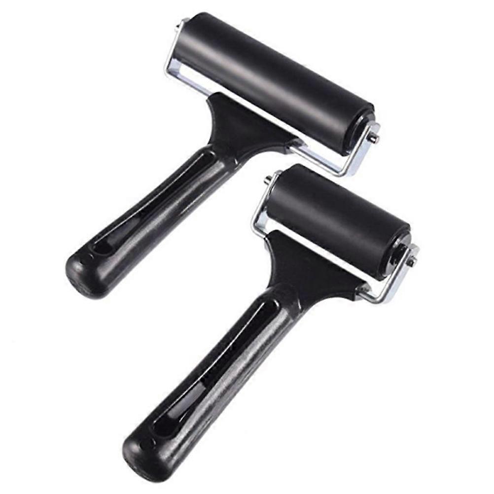 Rubber Roller with Heavy Duty Metal Frame for Stamping Tools, Ink Distribution and Construction Applications, Black