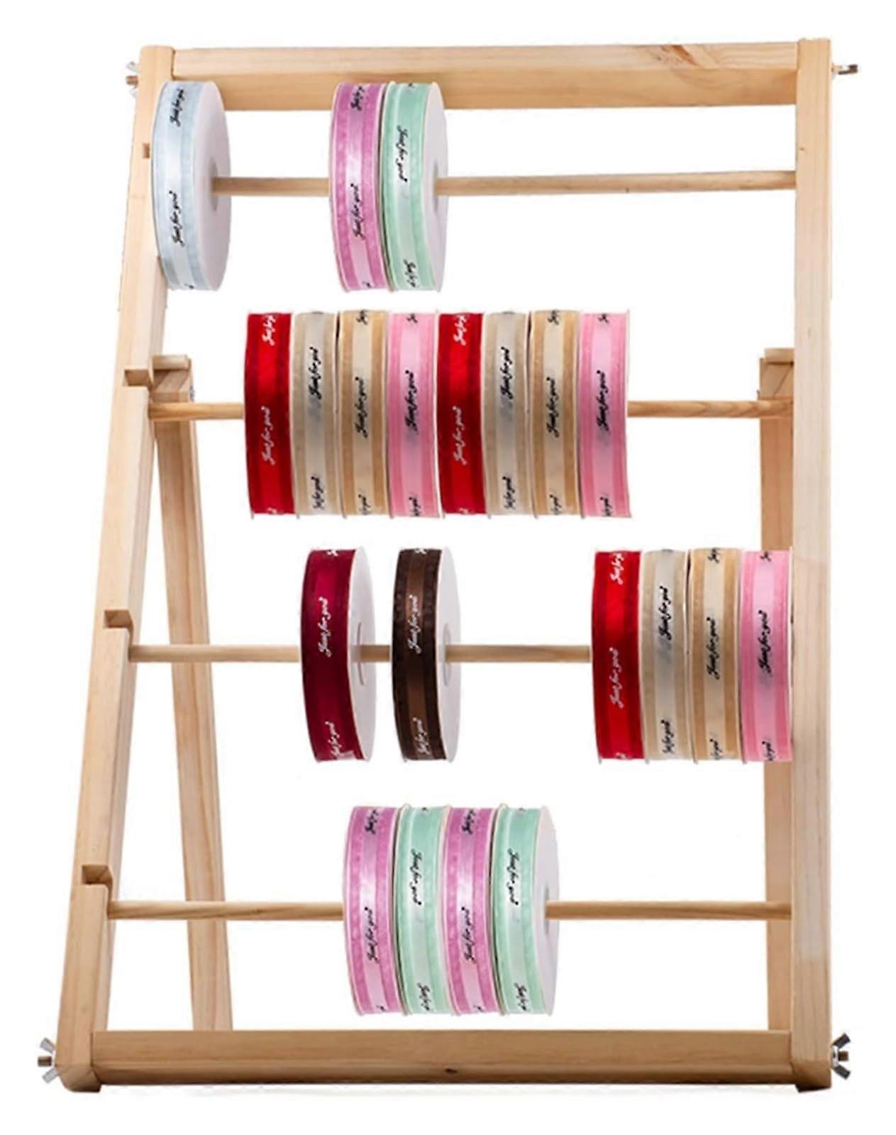 Ribbon Holder Organiser Rack, Tape Holder, Crafts Room Sewing Roll Display Stand for Spool with Removable Horizontal Rod (Size: 4 Tiers, 40 x 65 cm)