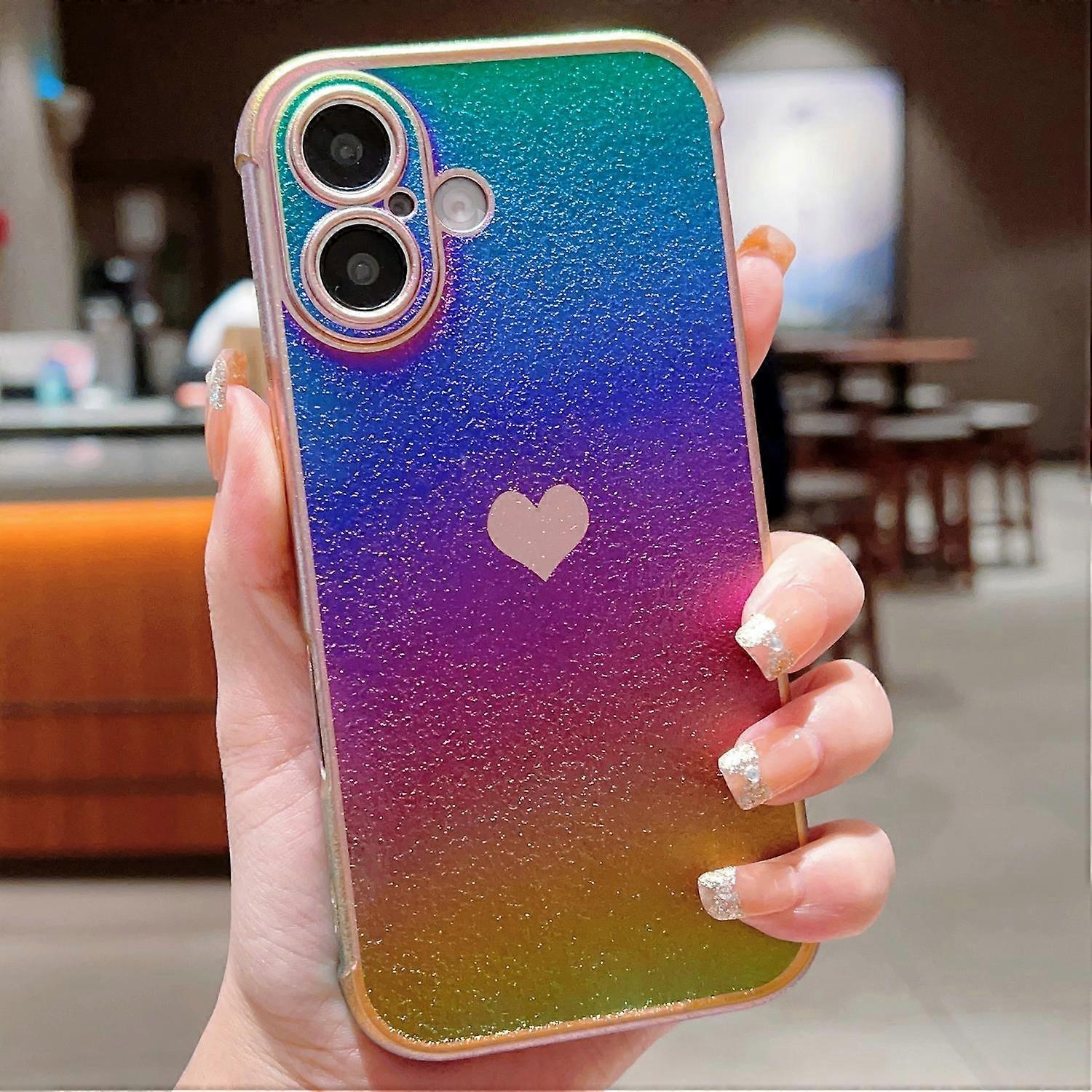 For iPhone 16 Plus Case Dazzling Design Electroplating Heart Pattern TPU Phone Cover