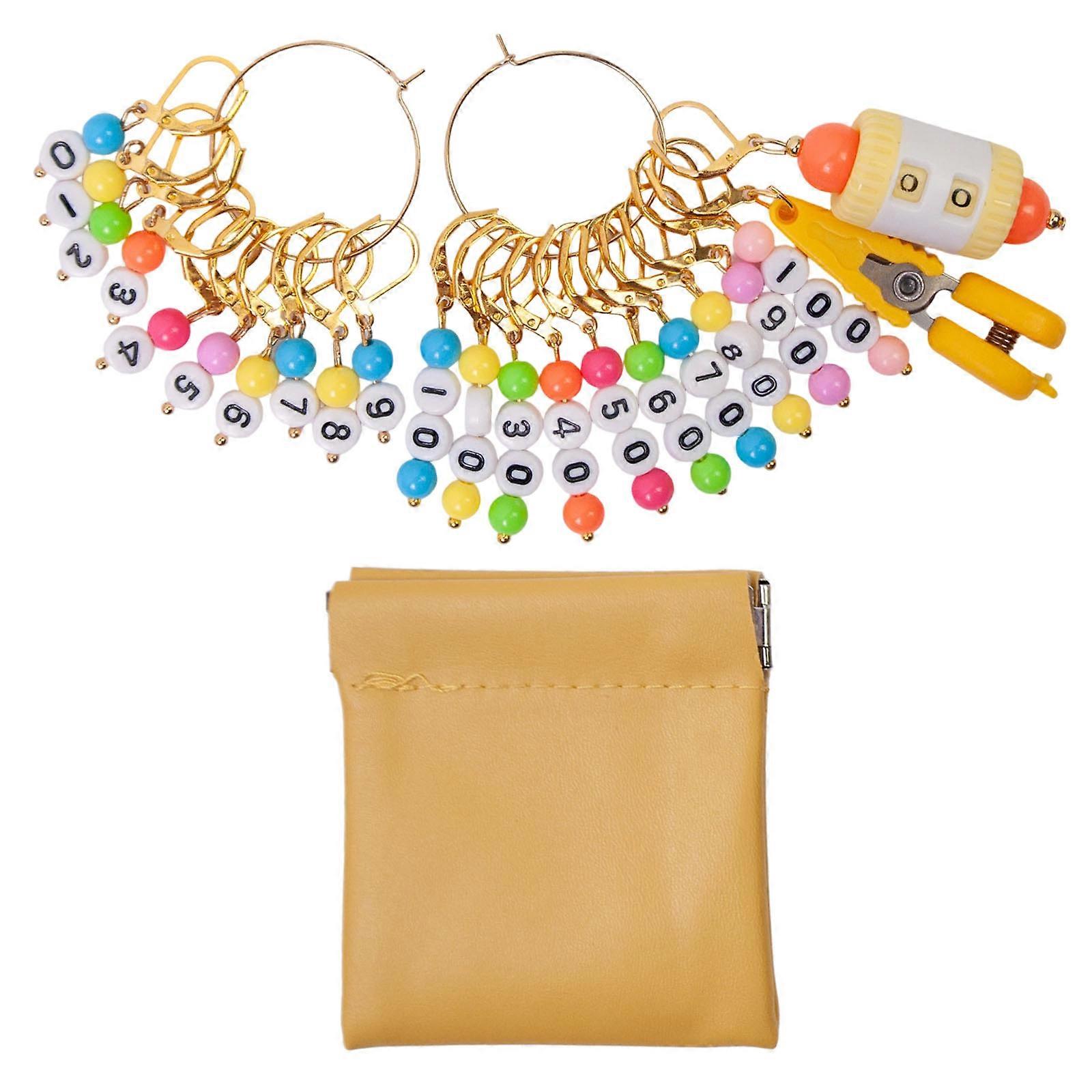10Pcs Number Beads Knitting Marker Charm with Scissors and Row Counter Crochet Stitching Marker for Weaving Knitting  Yellow