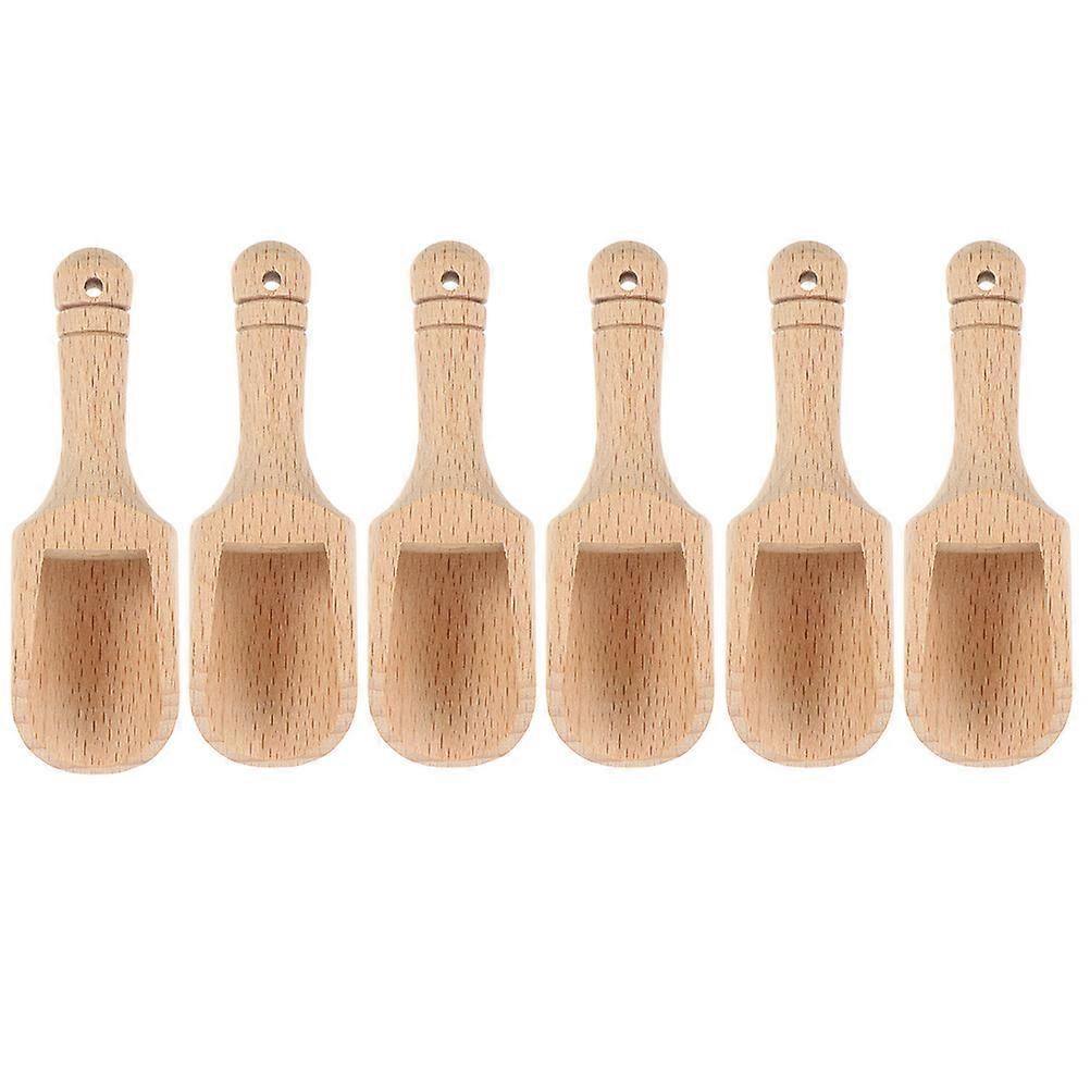 Wooden Spoons for Home Use Khaki Small and Compact with Hanging Hole 6 Pieces