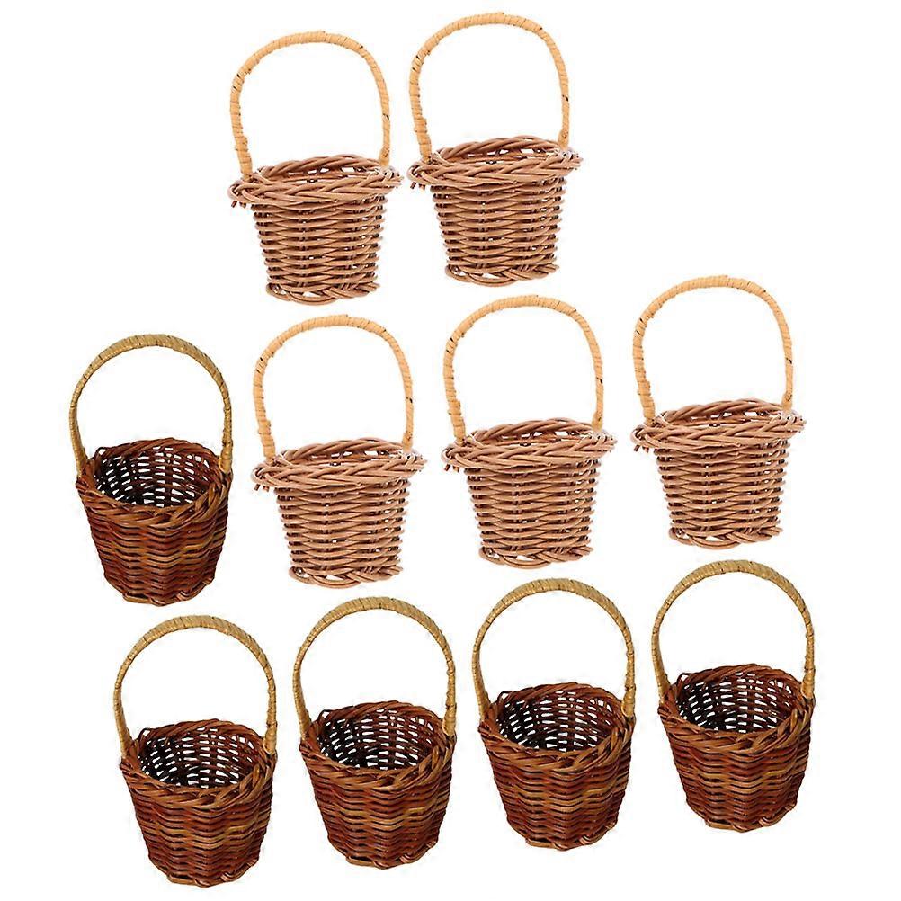 Durable Mini Rattan Baskets Set of 10 for Storage Use with Assorted Colors and Handles 3.5 x 2.5 x