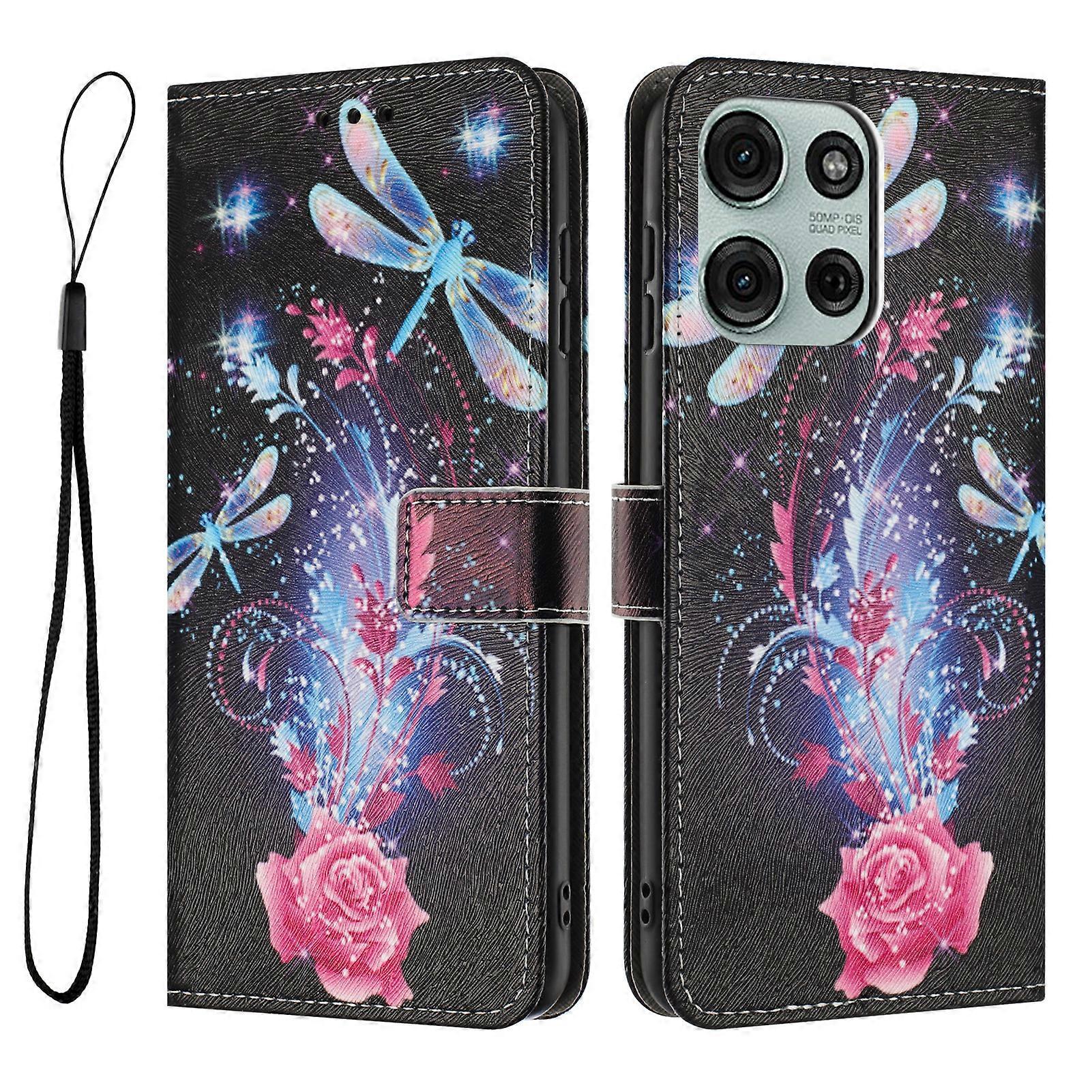 For Motorola Moto G86 Power 5G / Motorola Moto G86 5G Wallet Case Pattern Printing PU Leather Phone Cover with Lanyard Dragonfly