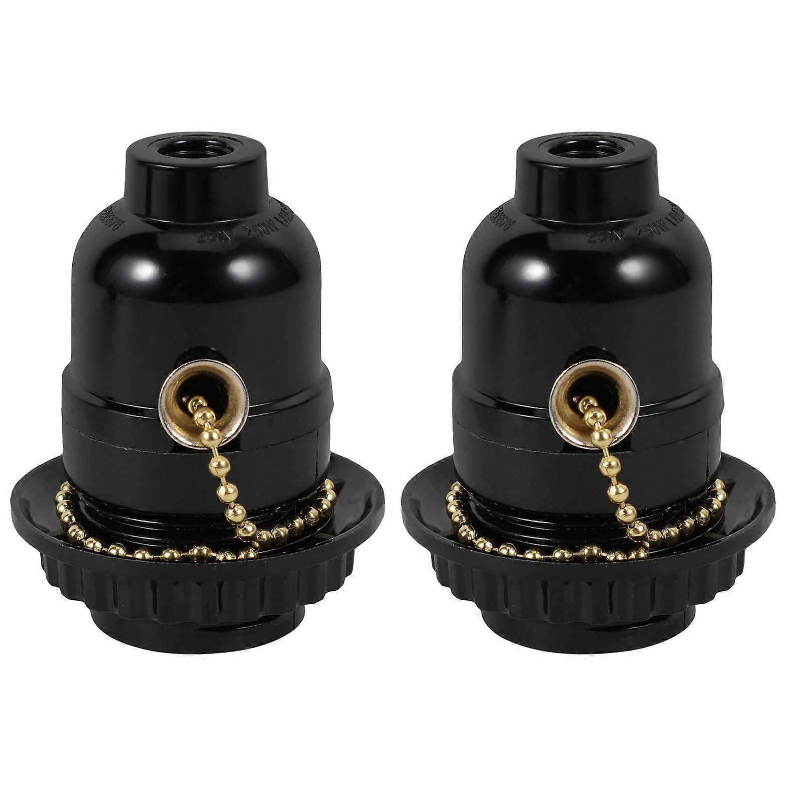 Lightbulb Socket Lamp Base Adapter E27 Screw Socket Indoor Lighting Black 2Pack