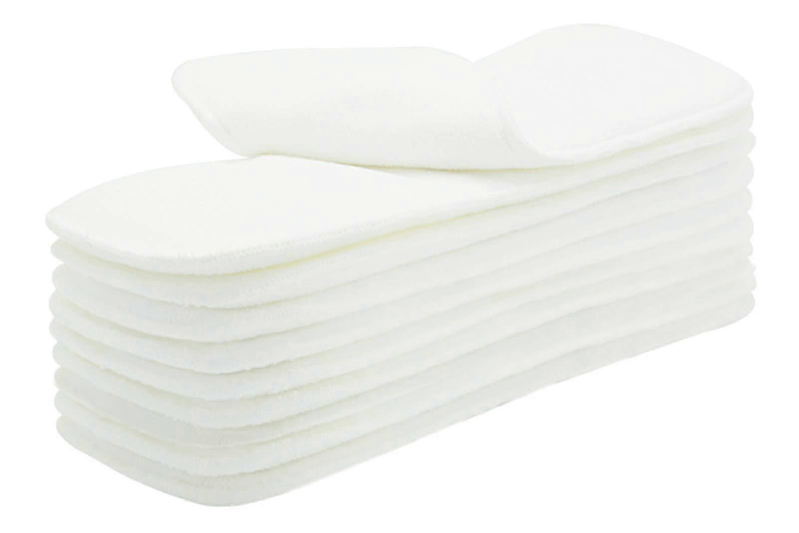 Washable Nappy Liners Set of 10 - Reusable Cloth Microfibre Inserts, 4 Layers, Universal Size, White