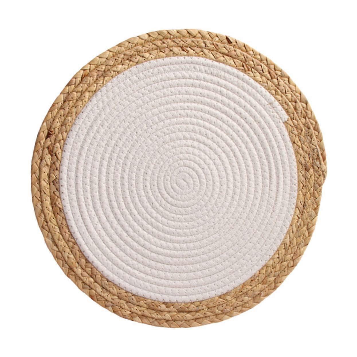 1 x HandWoven Robust Table Mat Made of Grass and Cotton Cord Double Splice, Heat Resistant Dining Place Mat for Your Dining Table, White
