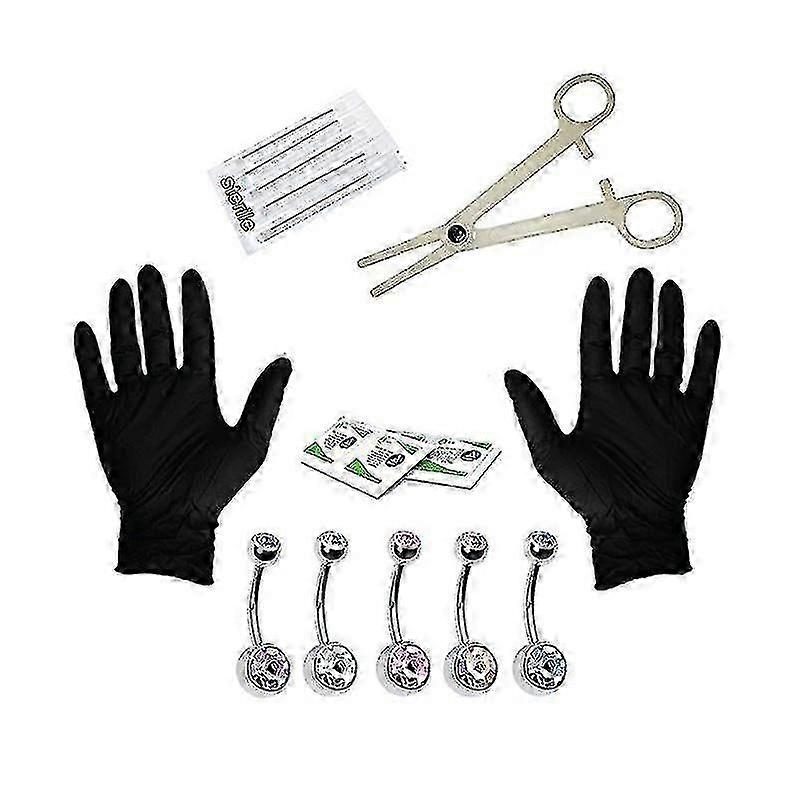 14G外科用スチールへそピアスキット、15PCS針、リング、プロフェッショナルボディジュエリーセットハイウェイ付き