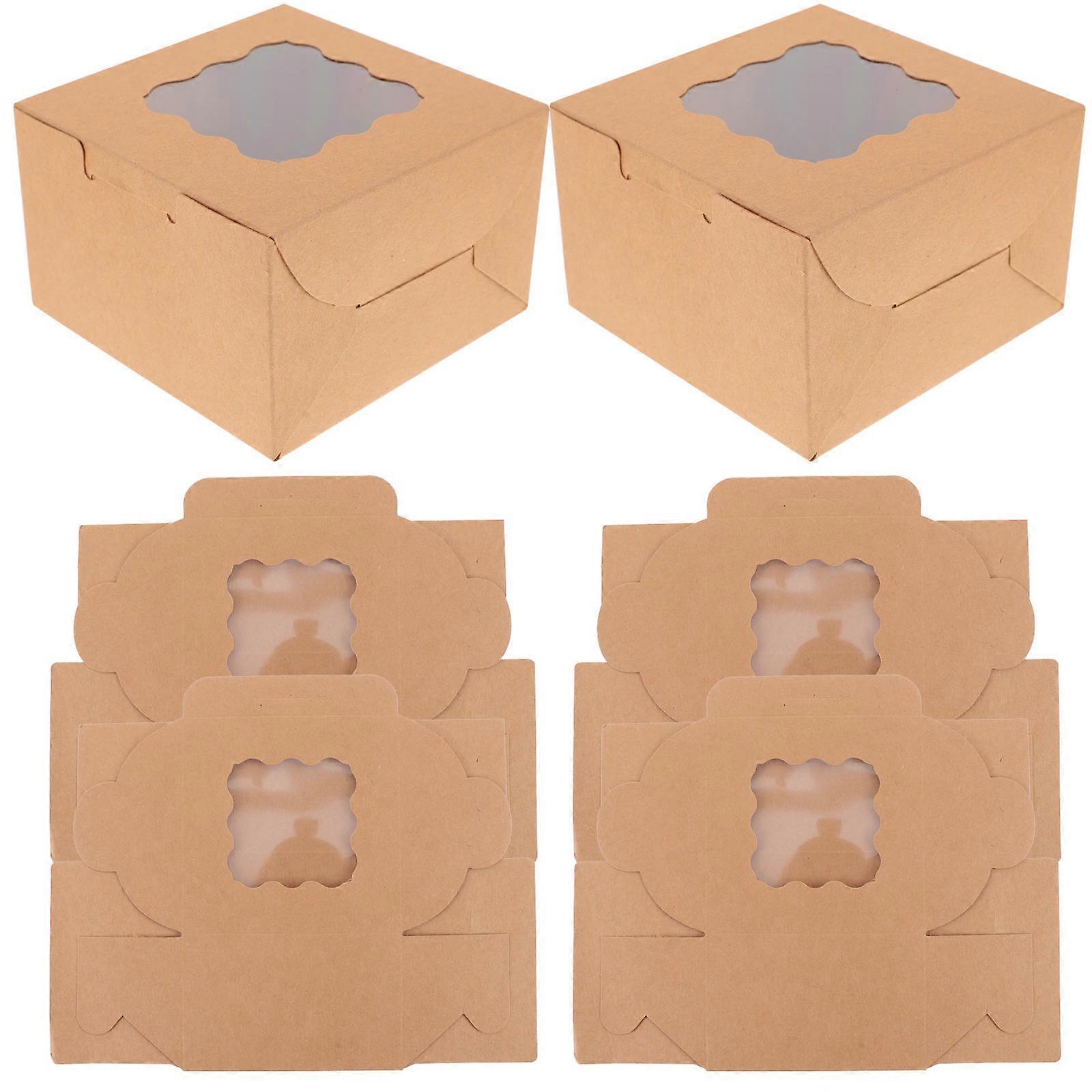 Brown Paper Cake Boxes with Transparent Window for Home Bakery and Gifts 12 Pieces 2.8 x 2.8 x 2.4 Inches