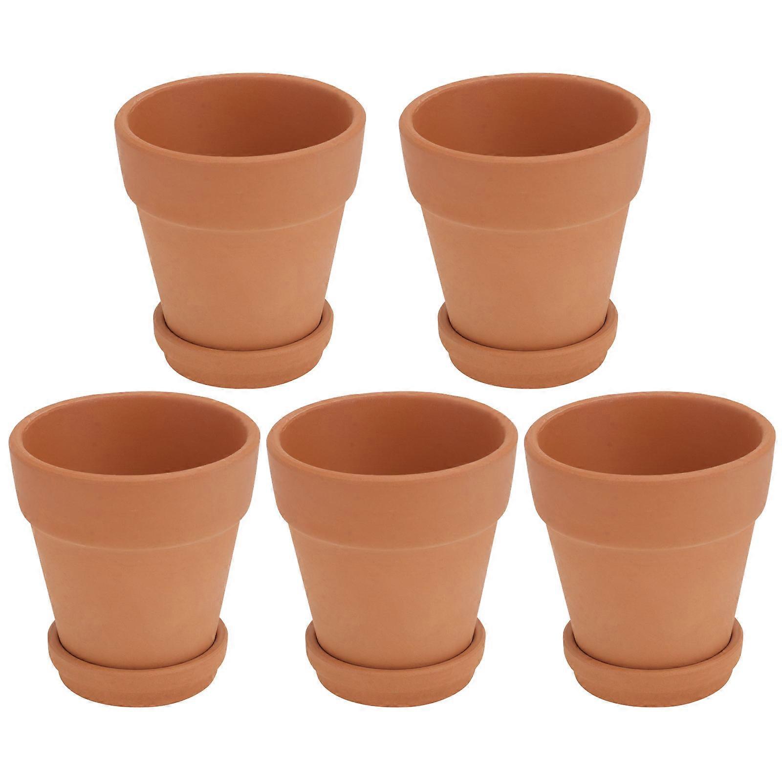 5pcs Succulent Pots with Saucers Breathable Pottery Plant Containers for Healthy Growth, Durable Baked Design