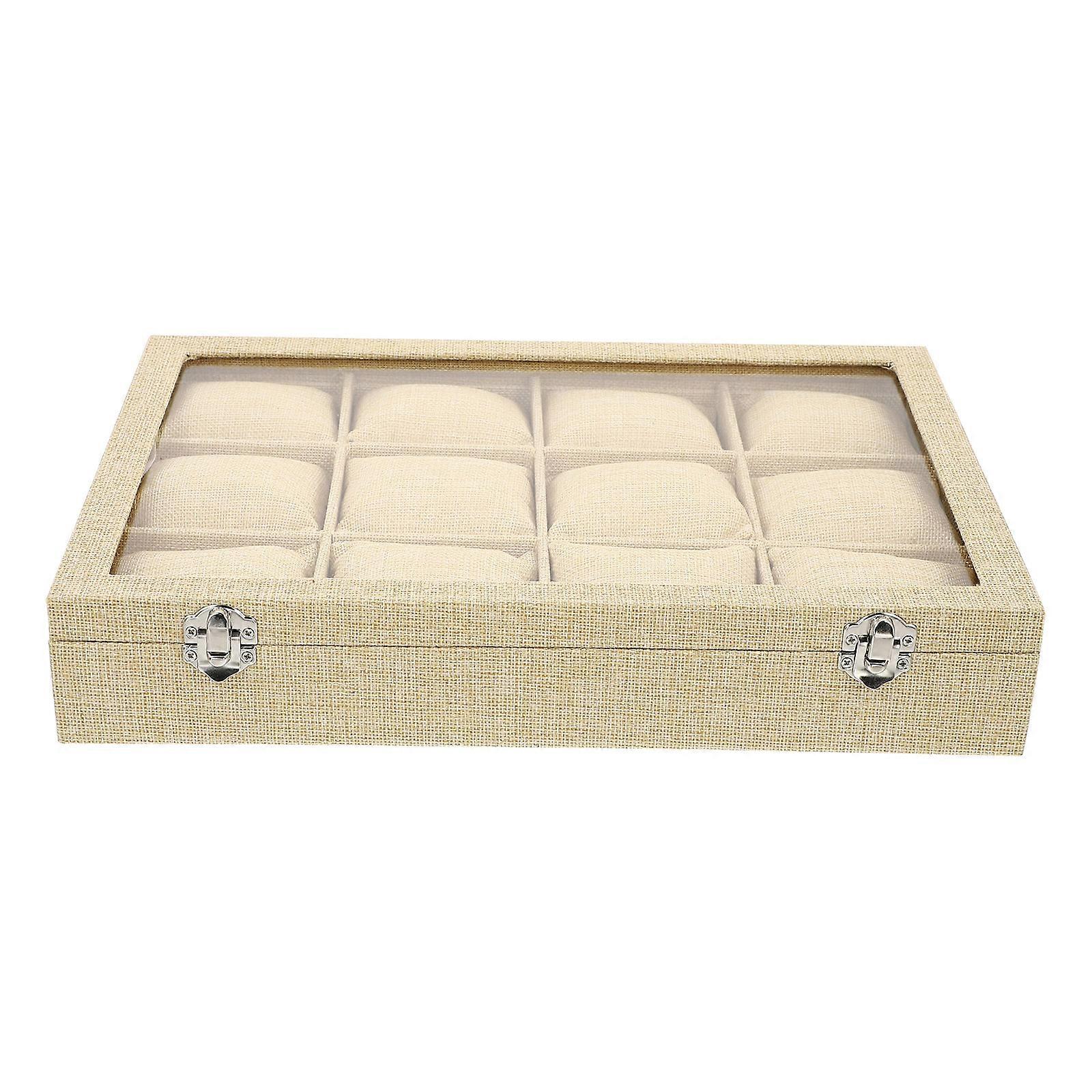 12 Slot Watch Storage Box with Jute Pillow Stylish Watch Display Case