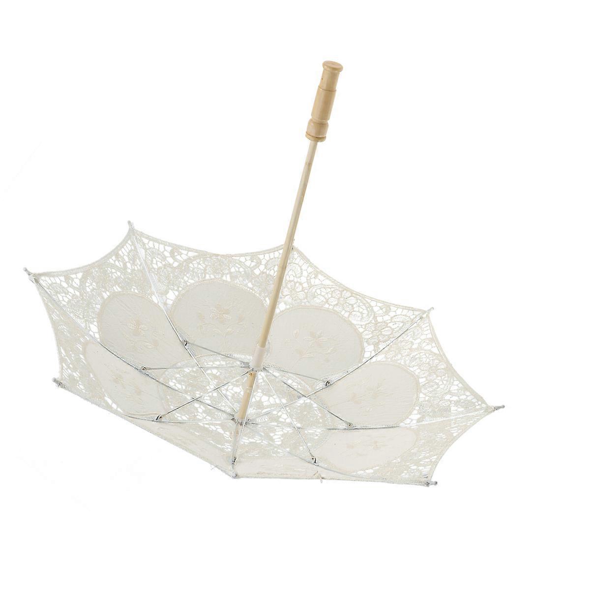 Beige Lace Umbrella Handmade Cotton Craft Photography Prop Wedding Decor 60cm Diameter 2pcs