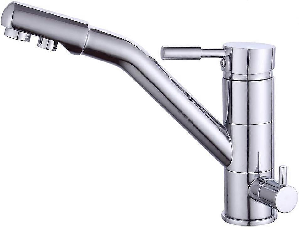 3Way Kitchen Tap, 3in1 Water Filter Tap with 2 Levers for Osmosis System, Drinking Water Tap, Chrome