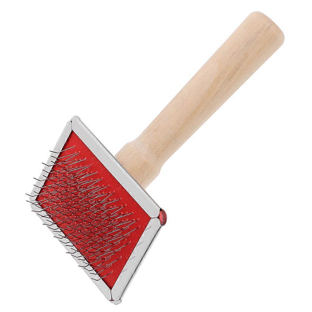 Wooden Handle Pet Grooming brush for Cats and Dogs with Comfortable Grip Red Color Effective Deshedding Tool 7.5 inches