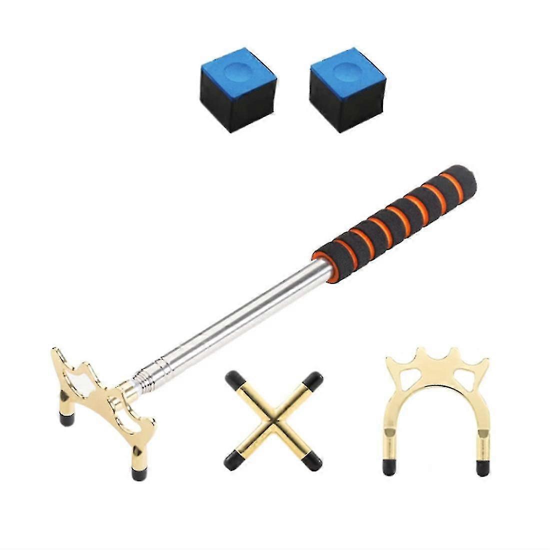 Telescopic billiard cue rack, 1 rack with 3 heads and 2 pieces of chalk, Detachable and telescopic, Suitable for multiple sizes