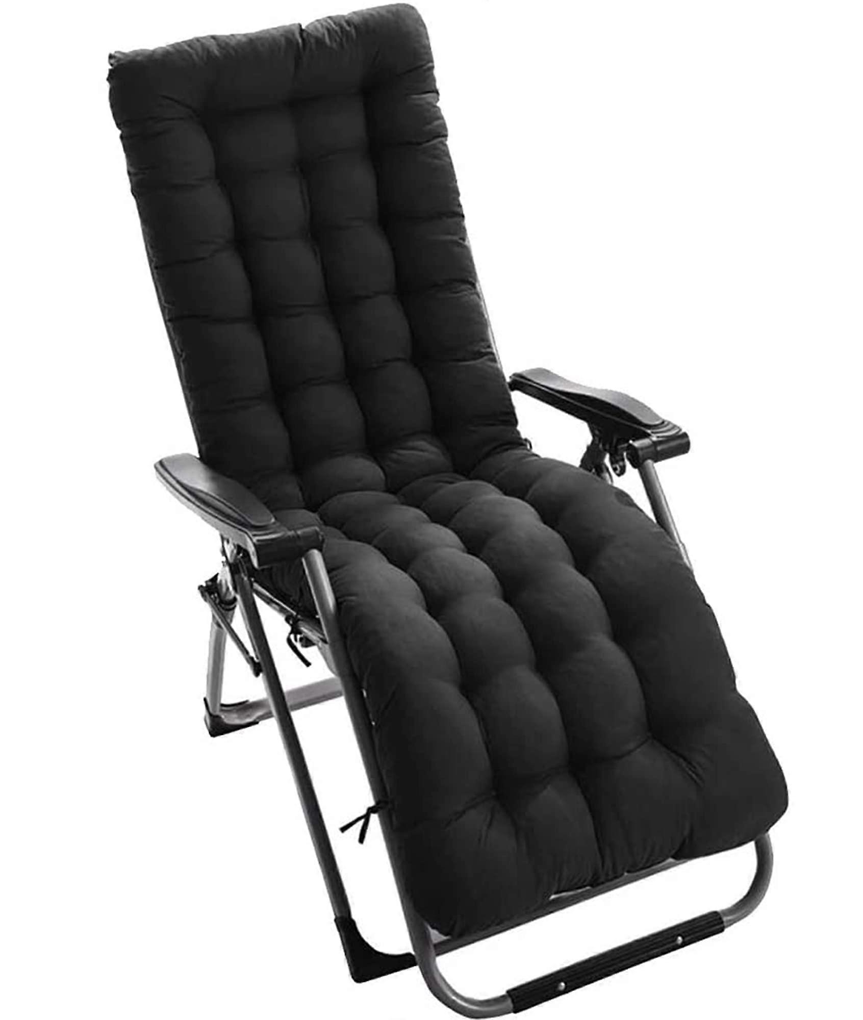Padded cover for garden lounger with nonslip headrest and straps, black